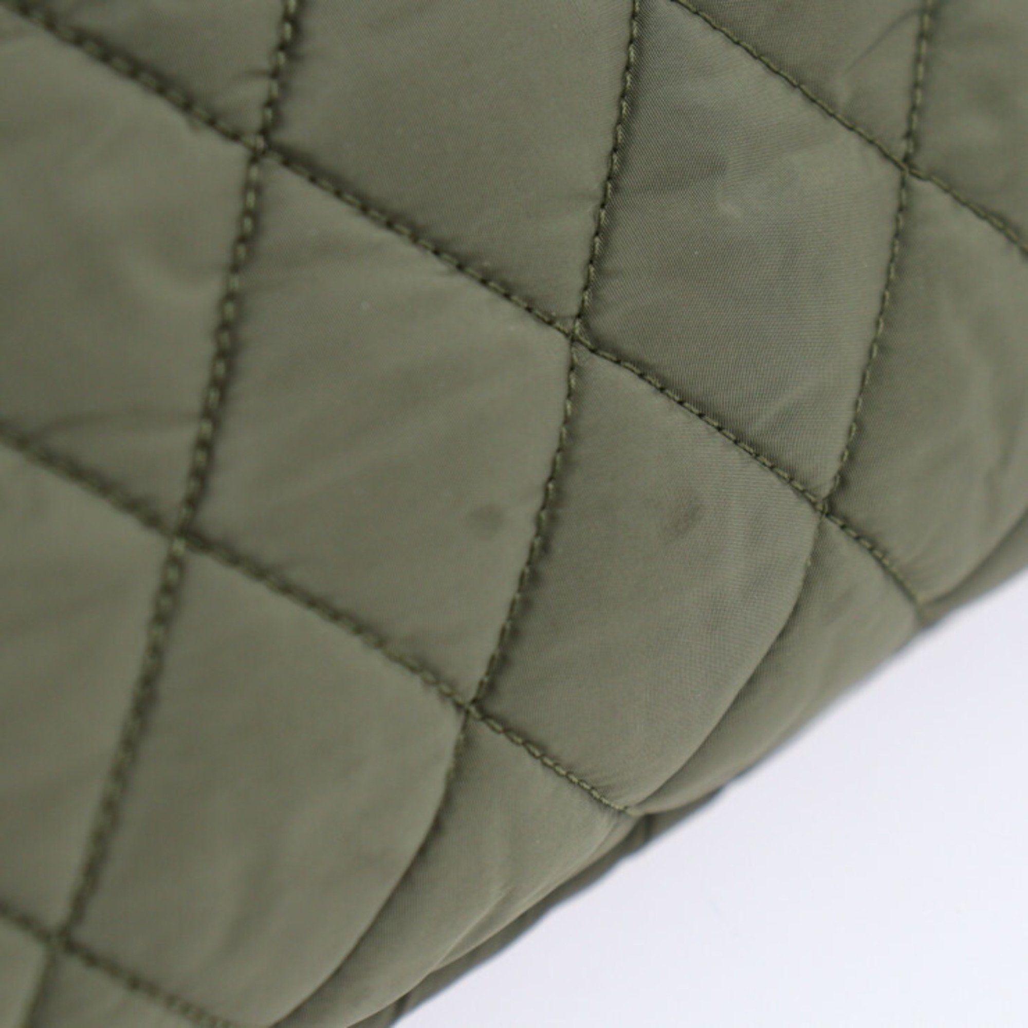 CHANEL Coco Coon Tote GM Bag A48611 Nylon Leather Olive Green Silver Hardware Handbag 18 Series