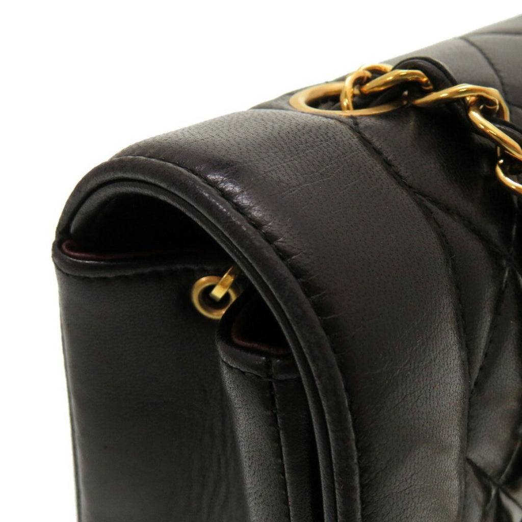 CHANEL Diana 25 Medium Matelasse Lambskin Black Gold Chain Shoulder Bag No. 3 Coco Mark Turnlock