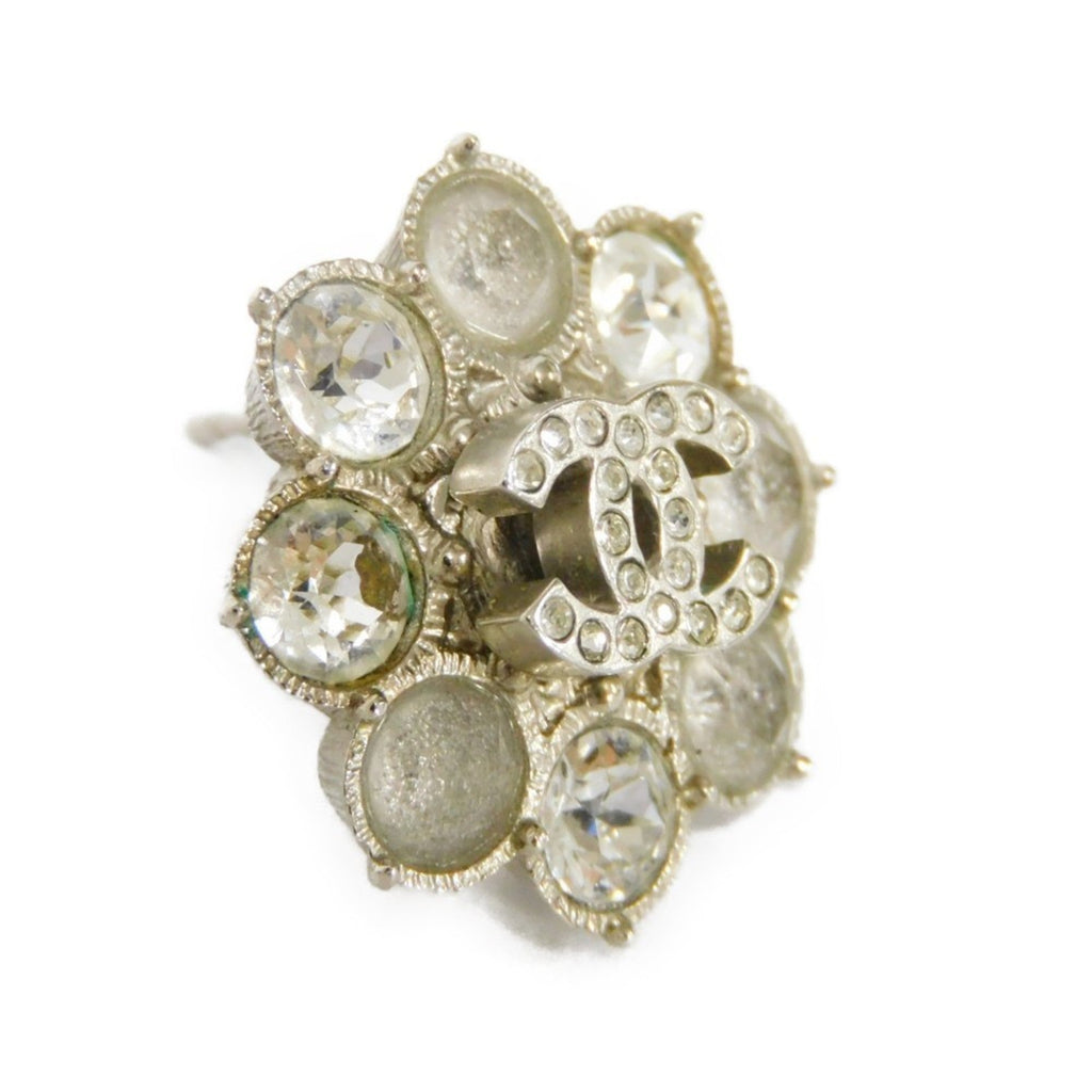 CHANEL Earrings Flower Crystal Coco Mark Strass Rhinestone CC Clear Ladies Accessories Jewelry