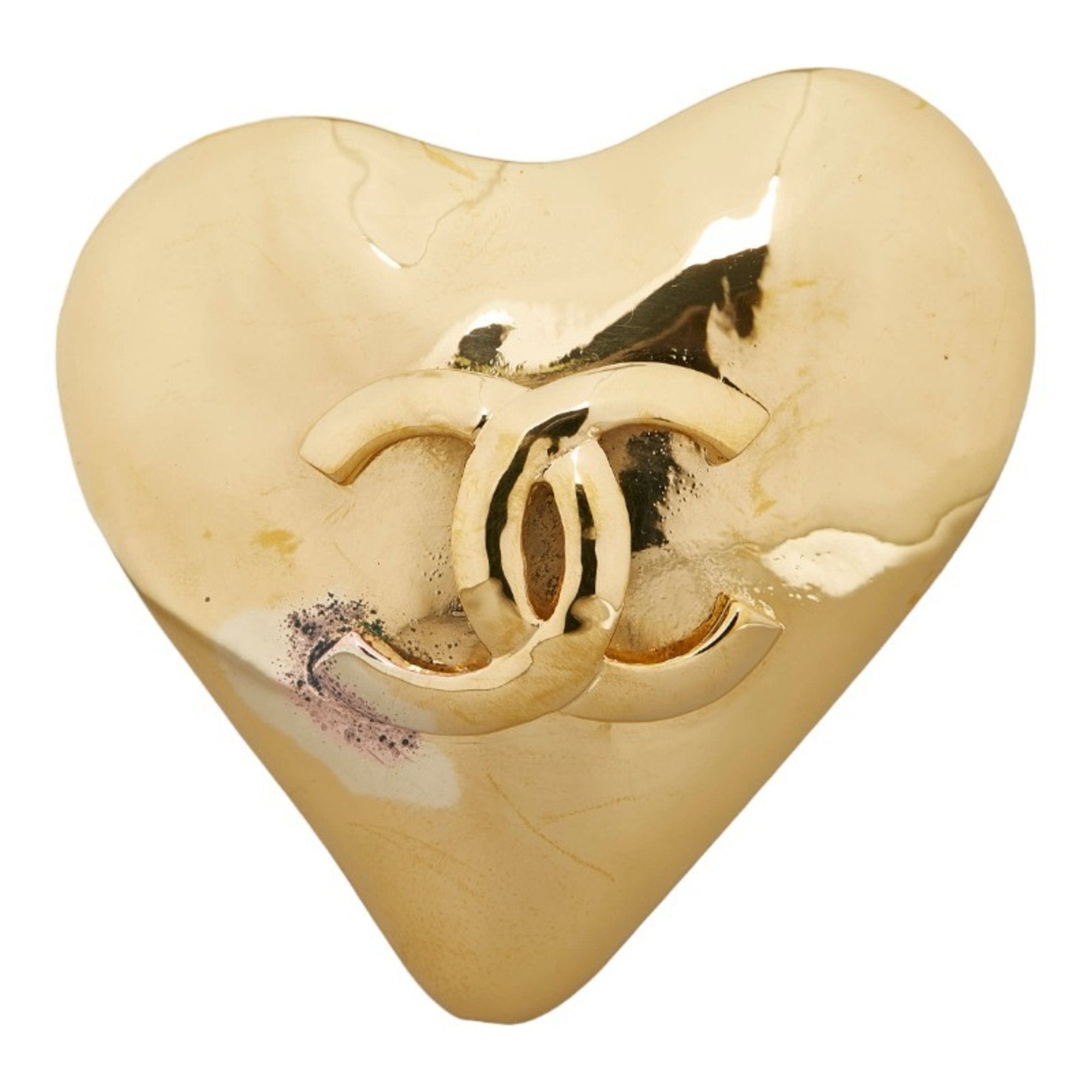 CHANEL Cocomark Heart Brooch Gold Plated Ladies