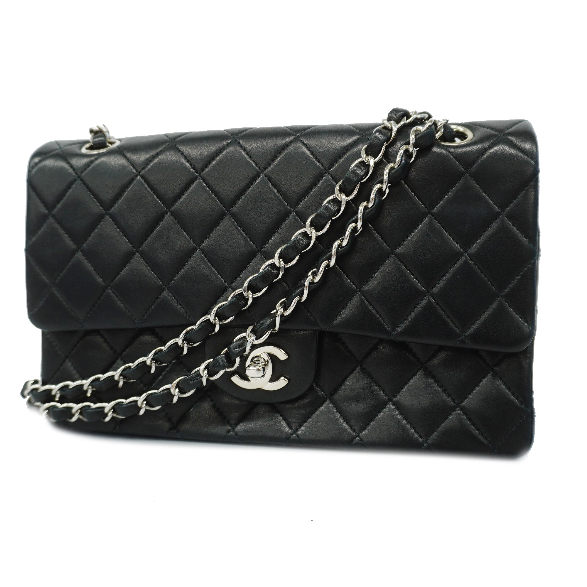 CHANEL  Matelasse W Flap W Chain Lambskin Women's Leather Shoulder Bag Black