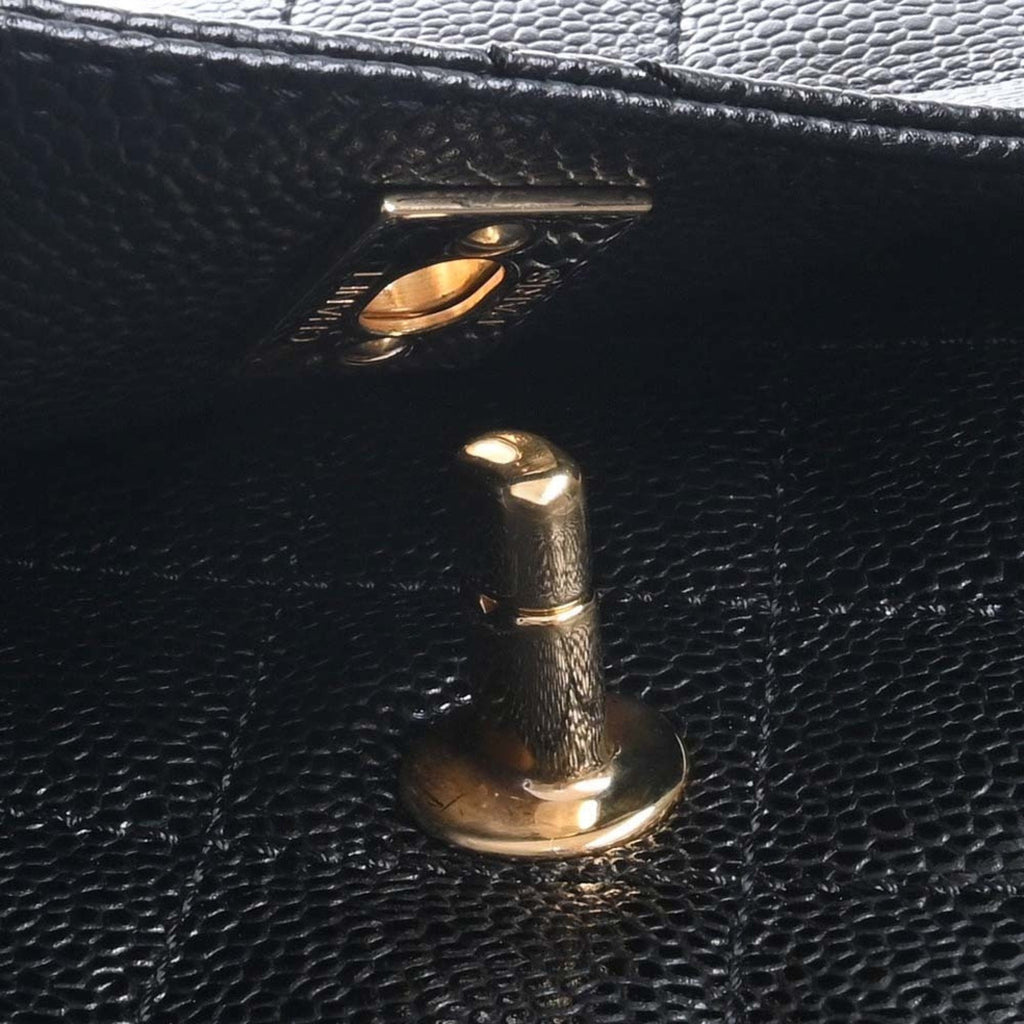CHANEL Caviar Skin Matelasse Coco Mark Handbag Black Ladies