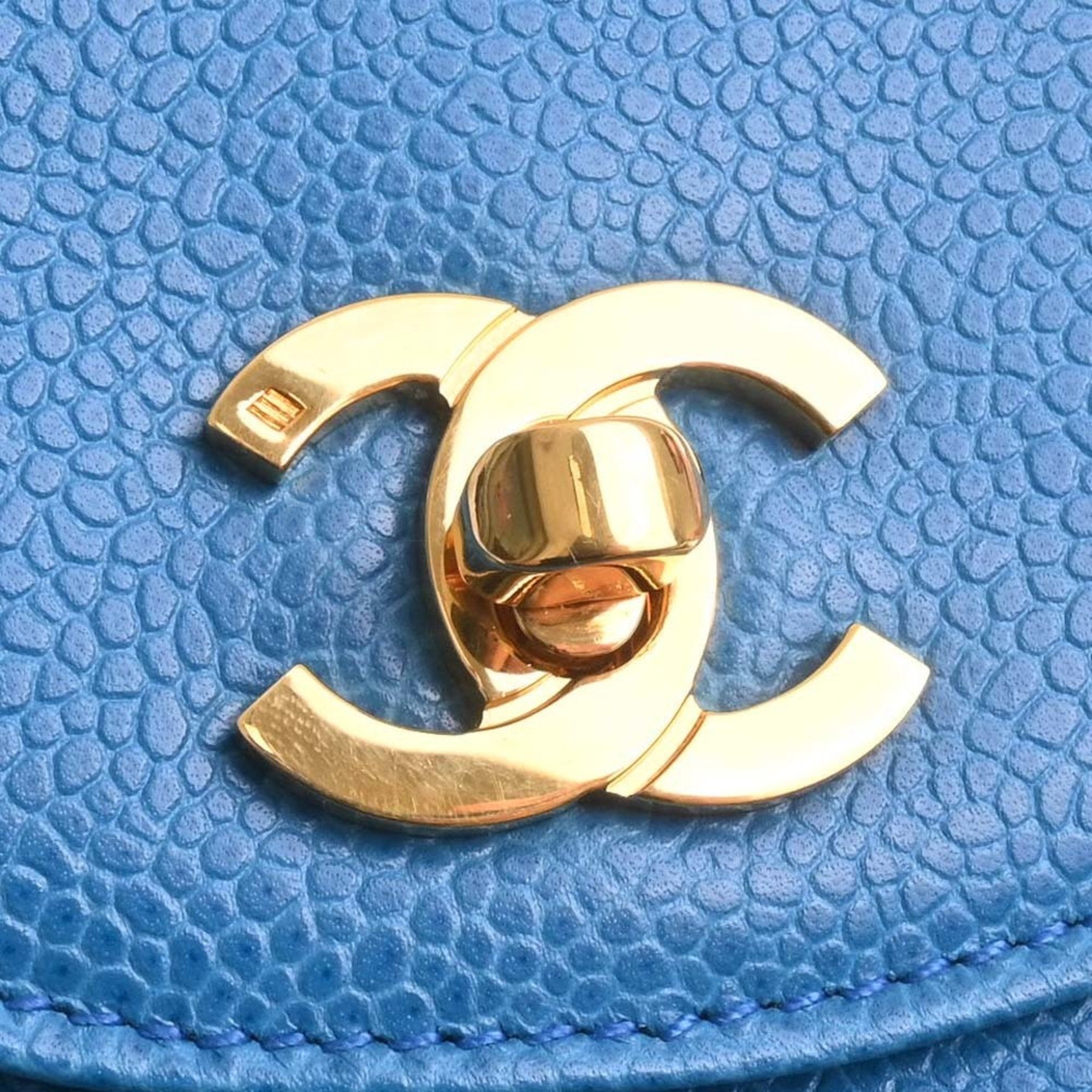 CHANEL Leather Coco Mark Chain Phone Case Shoulder Bag Blue Ladies