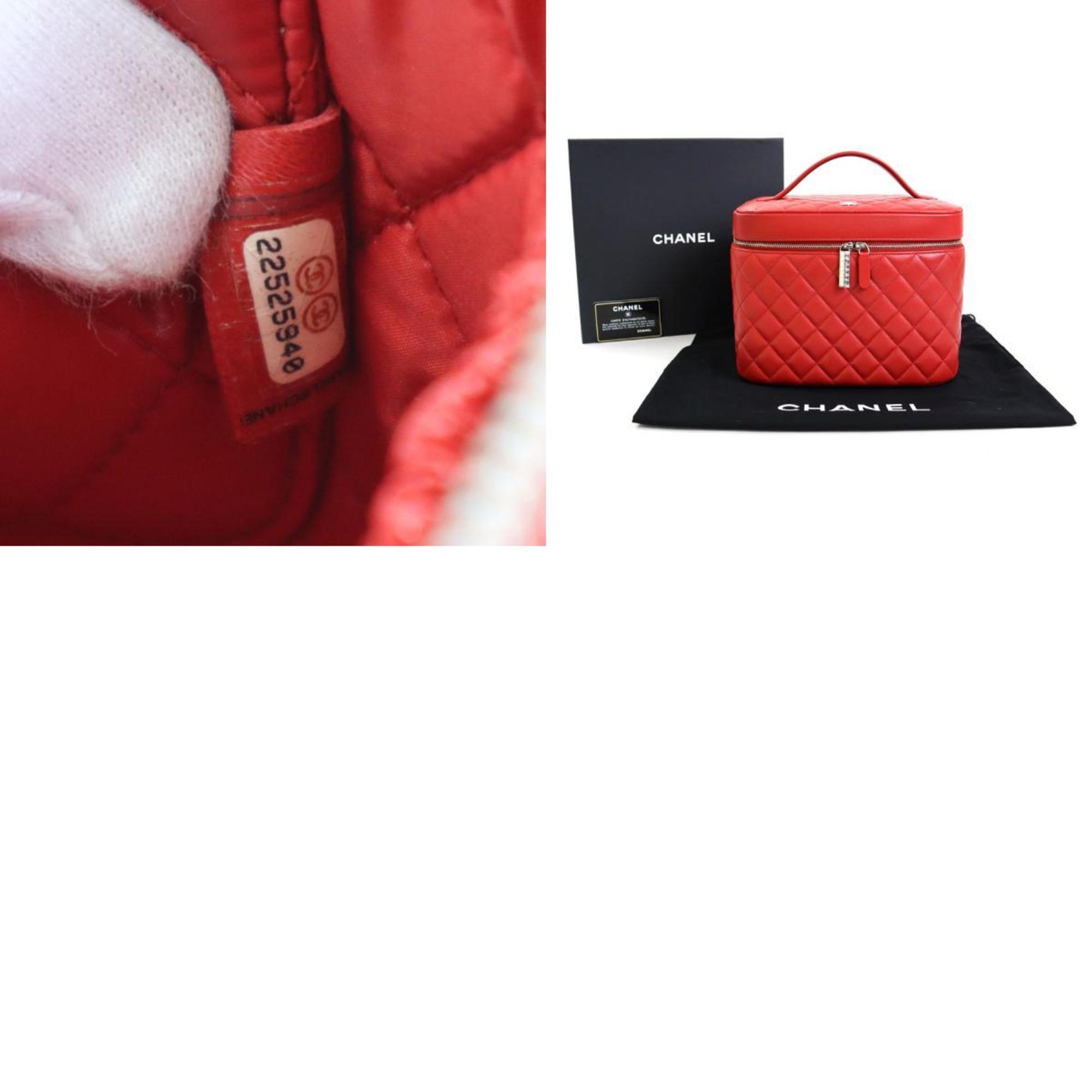 CHANEL Handbag Vanity Bag Matelasse Coco Mark Lambskin Red Women's A80913