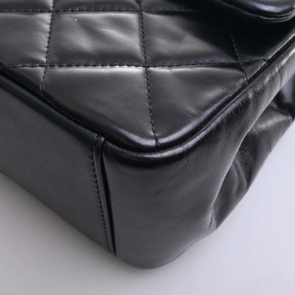 CHANEL Leather Matelasse Coco Mark Chain Shoulder Bag Black Ladies
