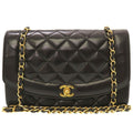 CHANEL Diana 25 Medium Matelasse Lambskin Black Gold Chain Shoulder Bag No. 3 Coco Mark Turnlock