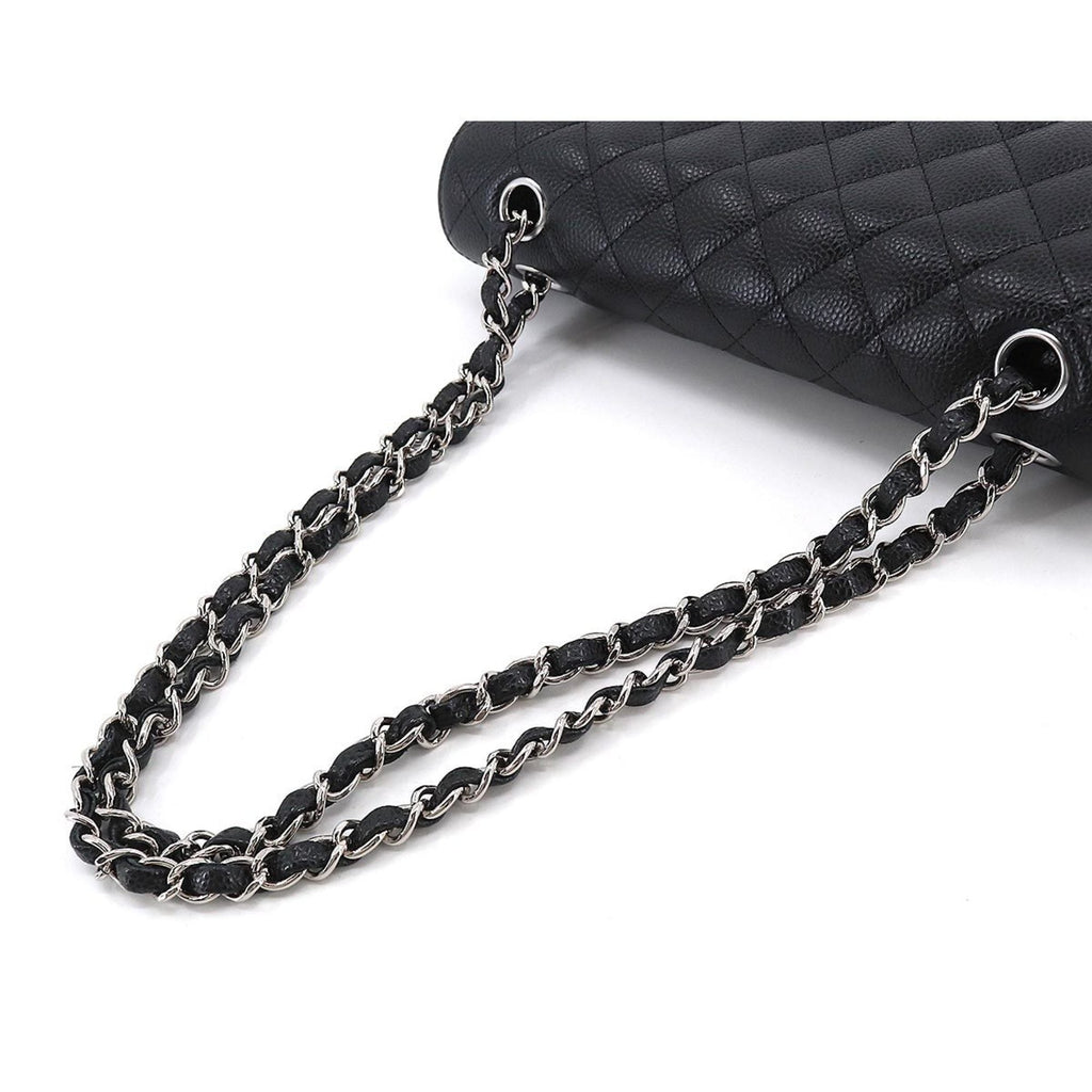 CHANEL Matelasse 25 Chain Shoulder Bag Caviar Skin Leather Black A01112 Silver Hardware