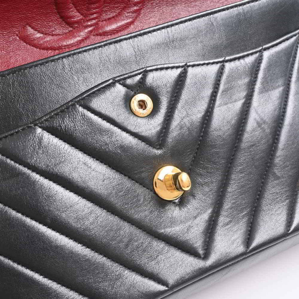 Chanel lambskin V stitch here mark W flap chain shoulder bag black