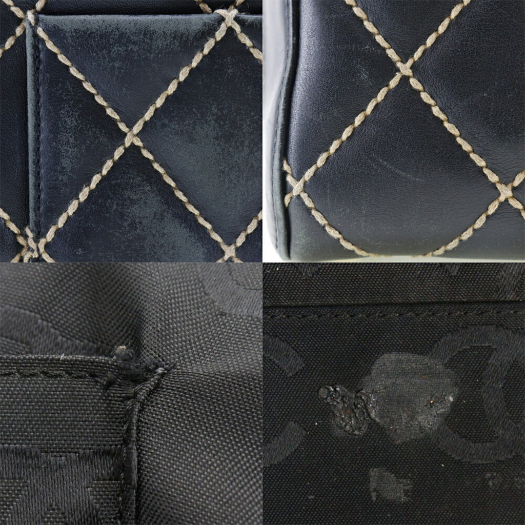 CHANEL Wild Stitch Handbag Mini Boston A14692 Calf Black Ladies