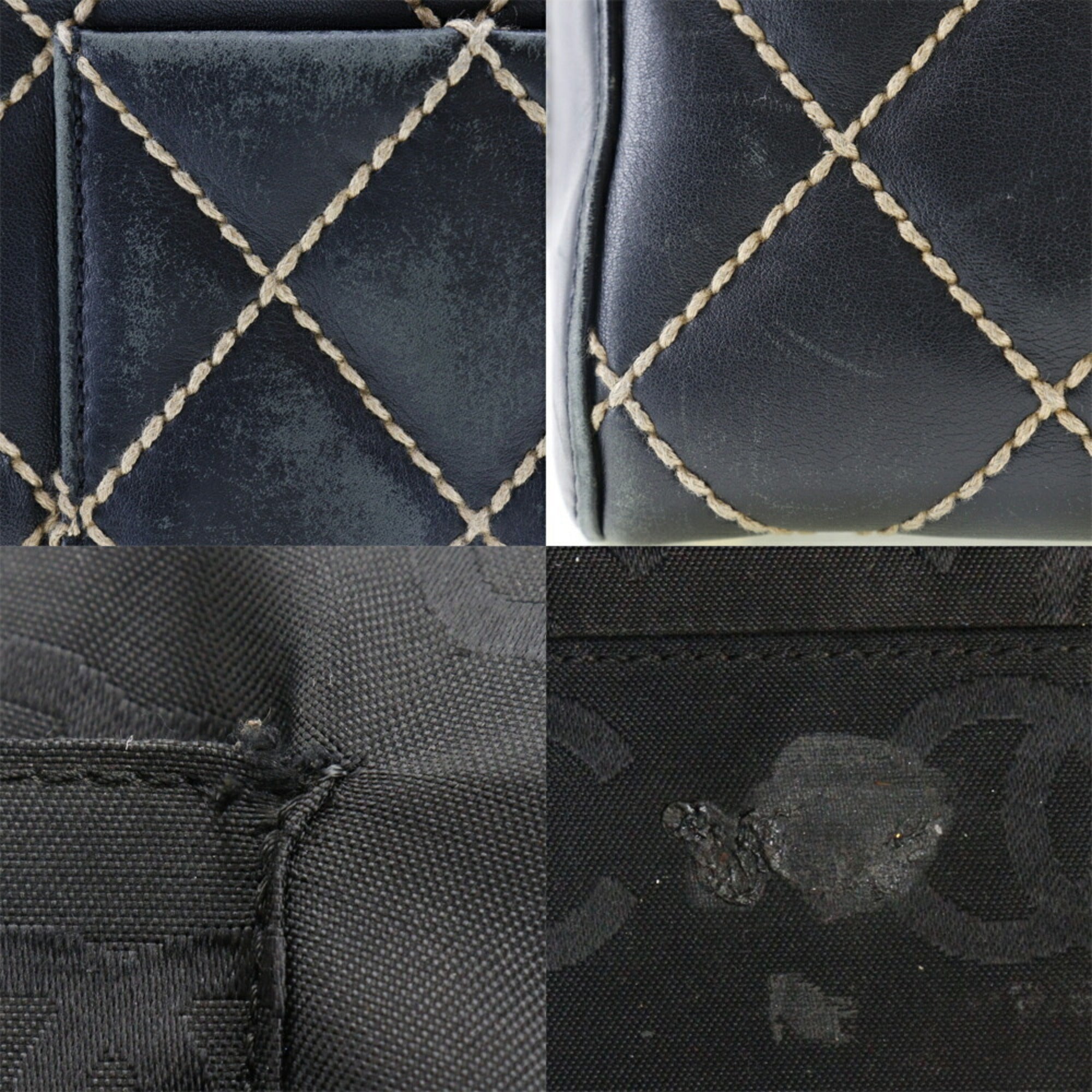 CHANEL Wild Stitch Handbag Mini Boston A14692 Calf Black Ladies