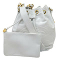 CHANEL drawstring shoulder one bag white gold metal fittings G leather handbag ladies