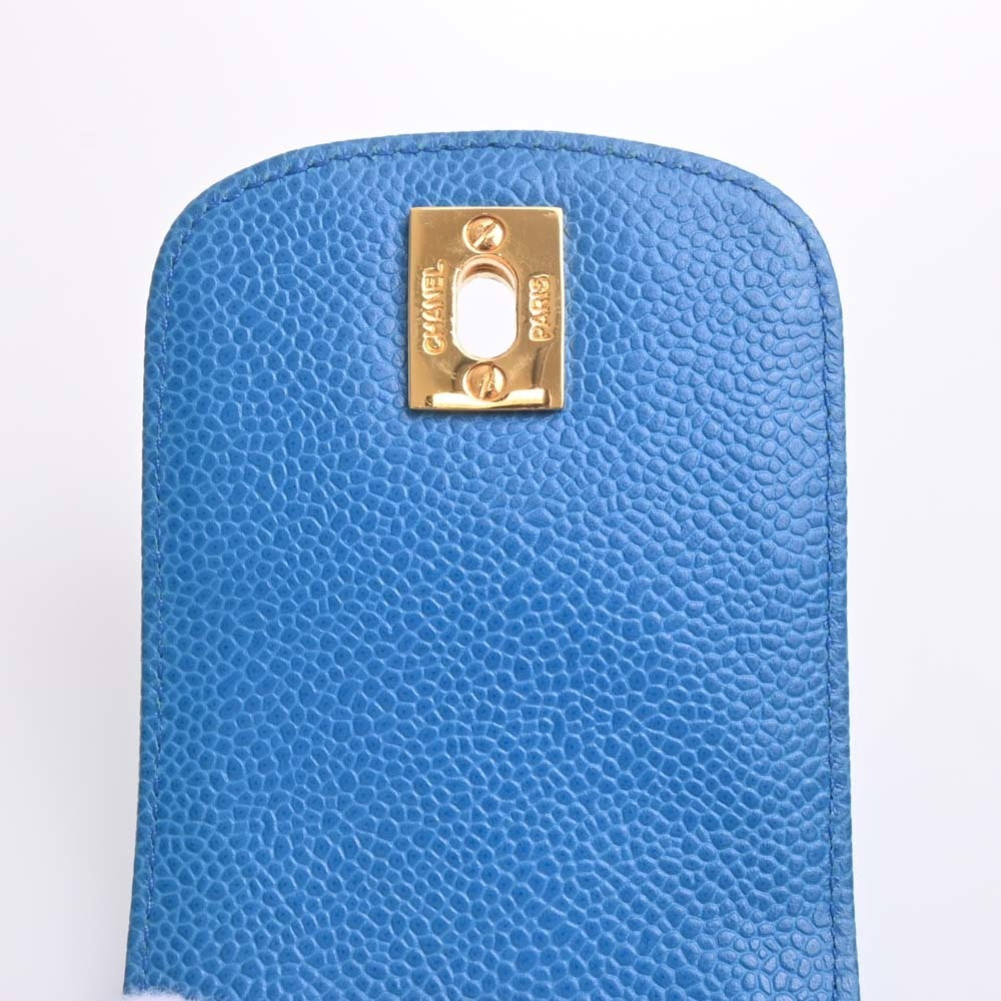 CHANEL Leather Coco Mark Chain Phone Case Shoulder Bag Blue Ladies