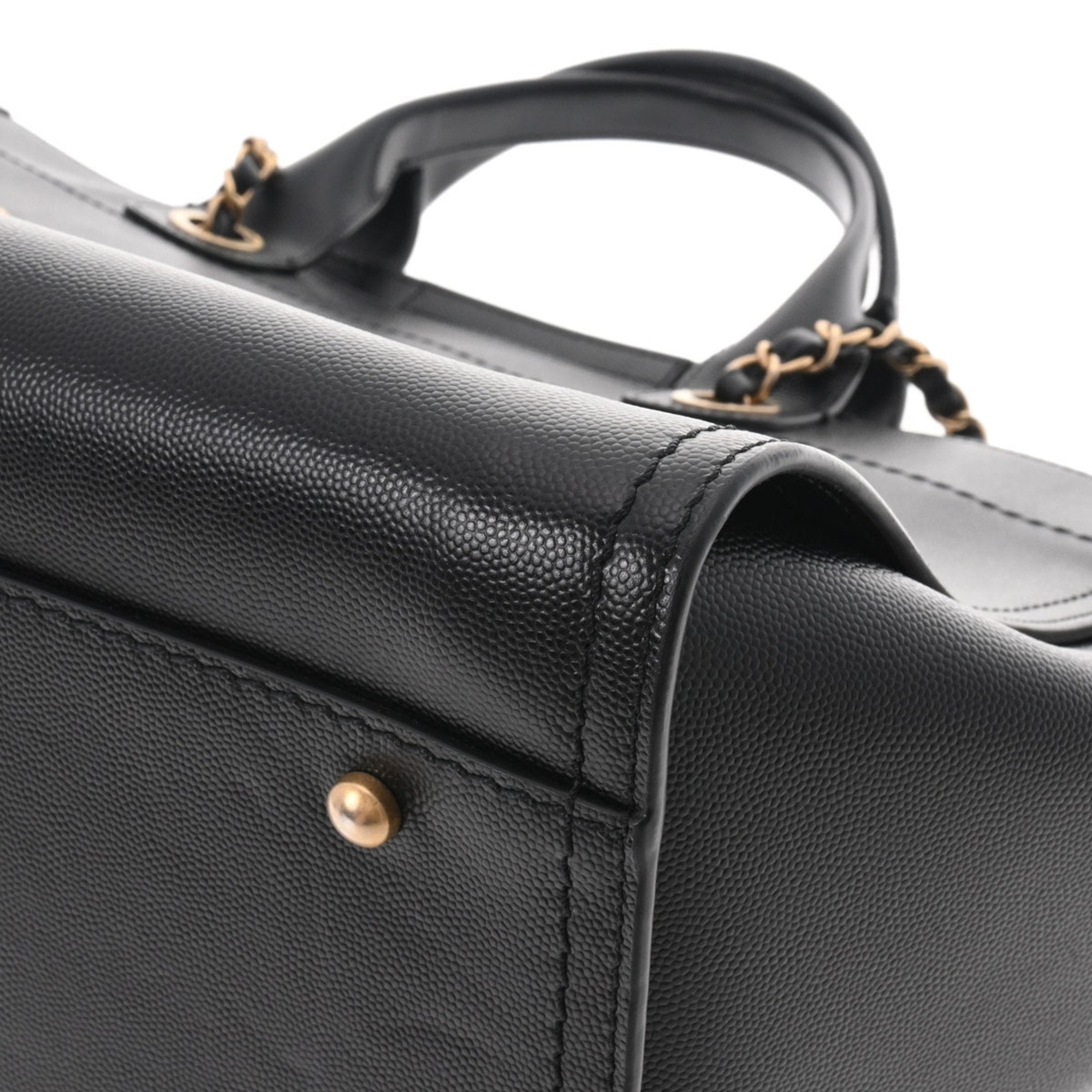 CHANEL Deauville Studded Tote Black A57067 Ladies Caviar Skin Bag