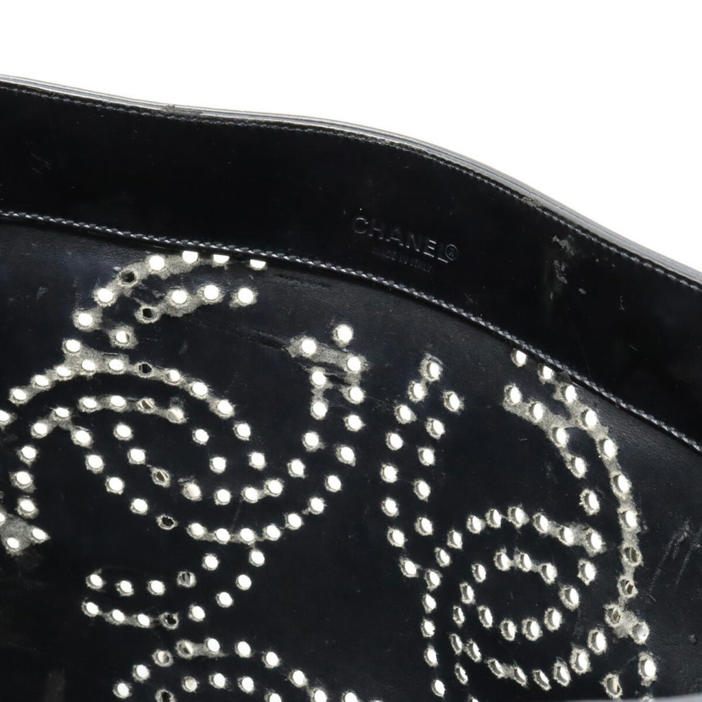 CHANEL Coco Mark Triple Punching Chain Shoulder Bag Tote Enamel Black