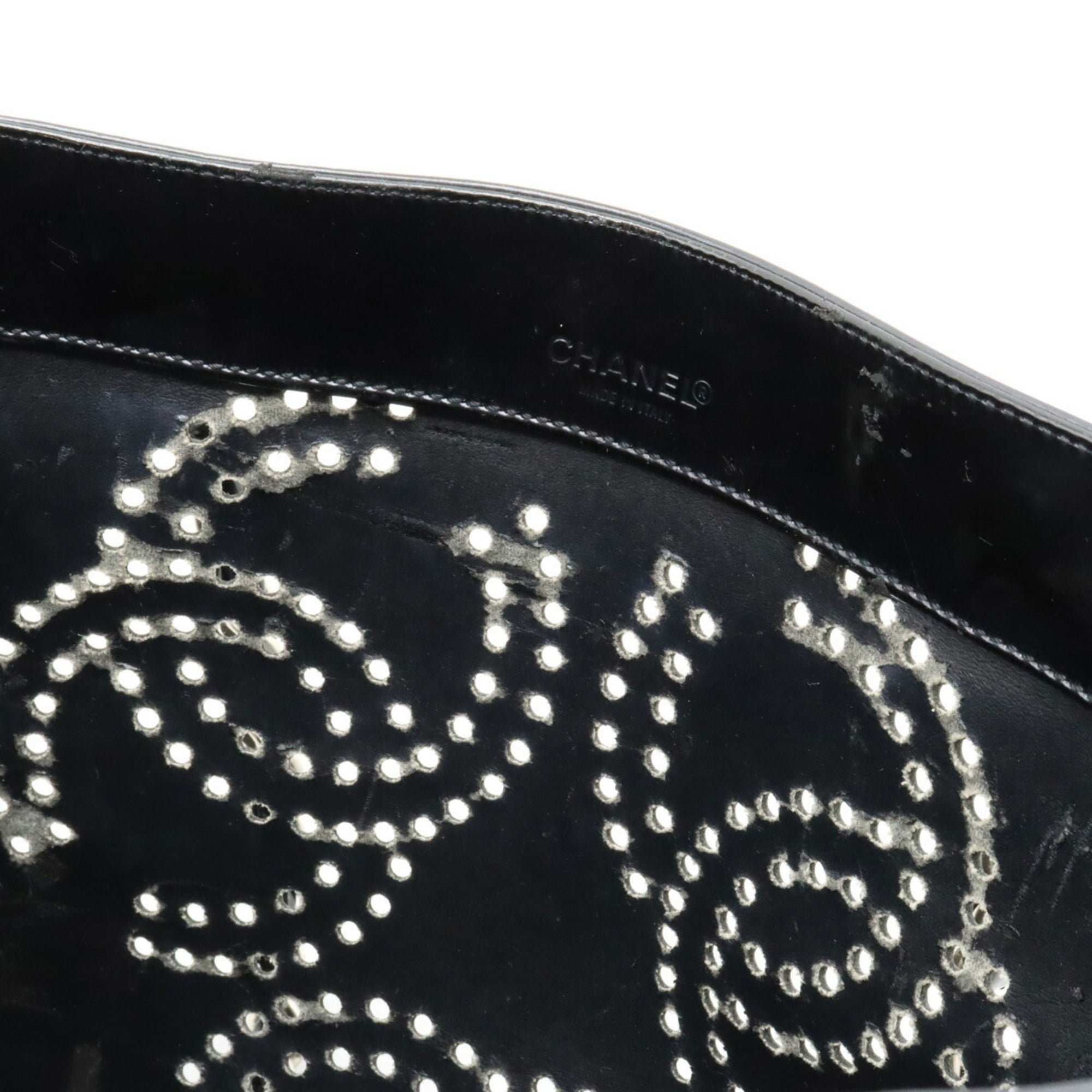 CHANEL Coco Mark Triple Punching Chain Shoulder Bag Tote Enamel Black