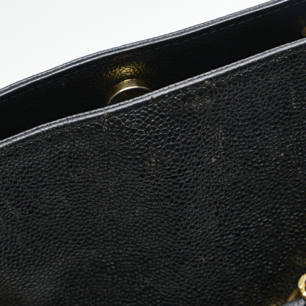 CHANEL coco mark handbag tote bag black gold matte caviar skin ladies