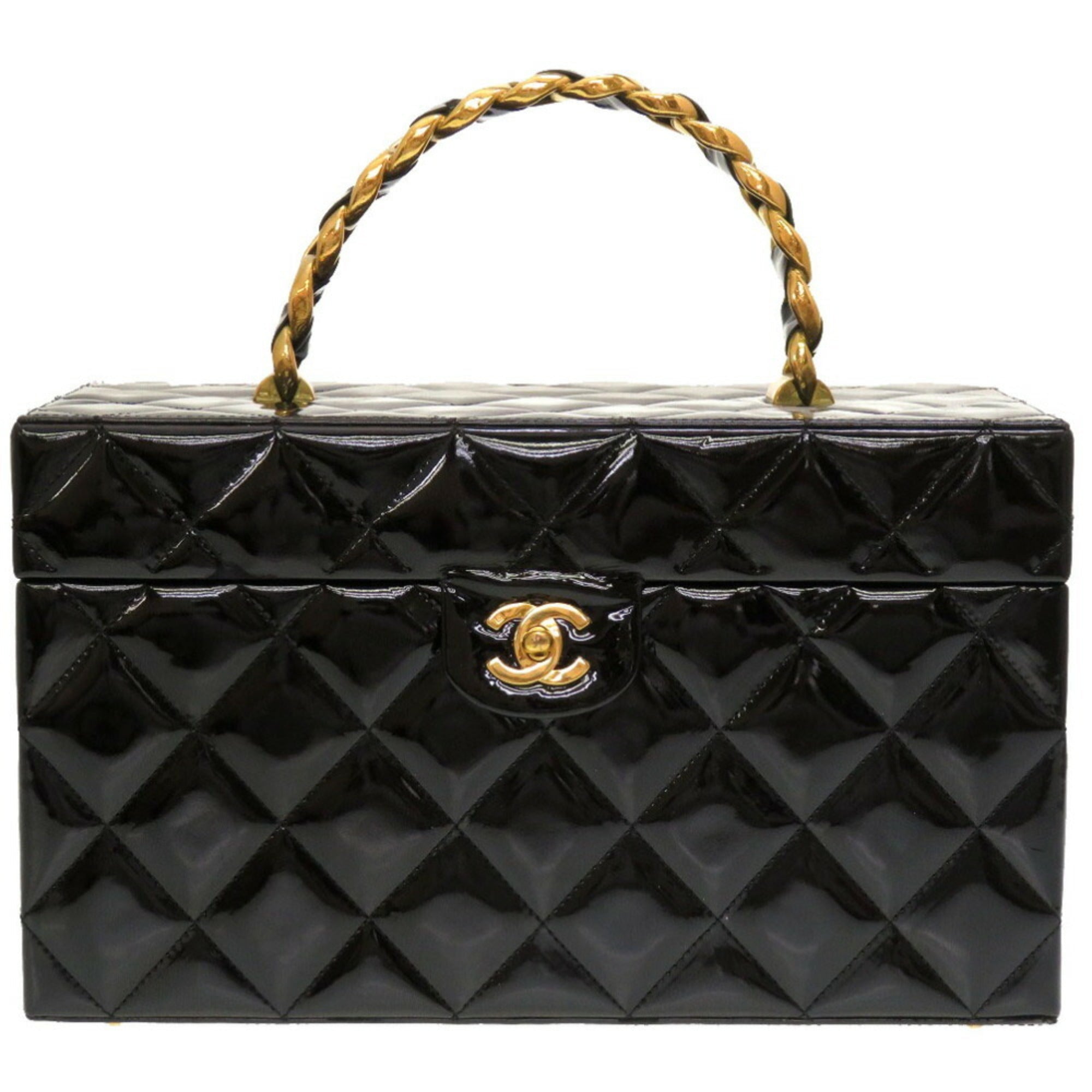 CHANEL Matelasse Enamel Black Cocomark Turnlock Vanity Bag