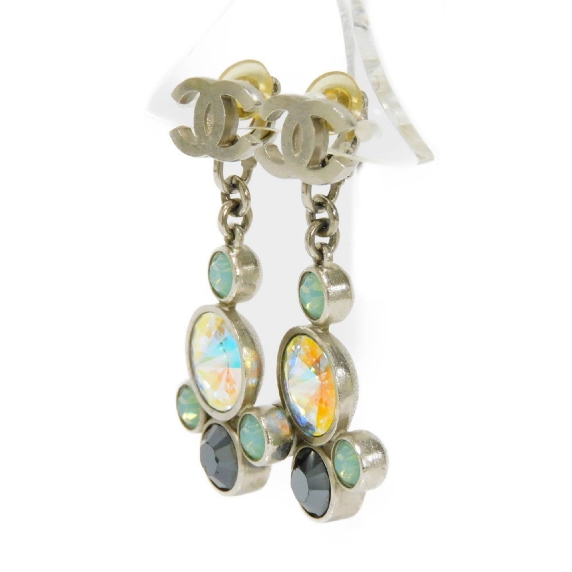 CHANEL Earrings Swing Crystal Coco Mark Bijou Black Emerald Green 06A CC Aurora Ladies Accessories Jewelry