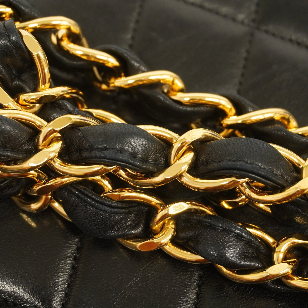 CHANELAuth  Big Matelasse W Chain Women's Leather Shoulder Bag Black