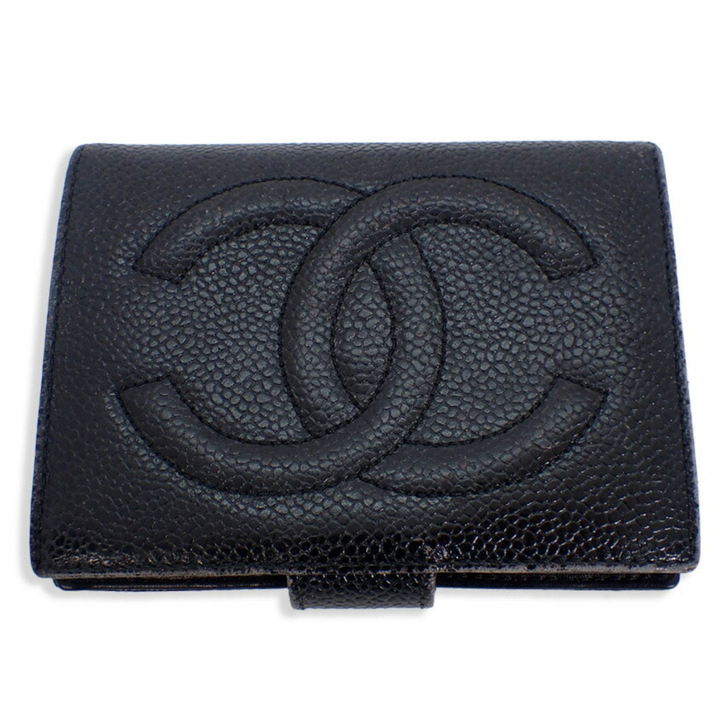 CHANEL caviar skin black two fold wallet