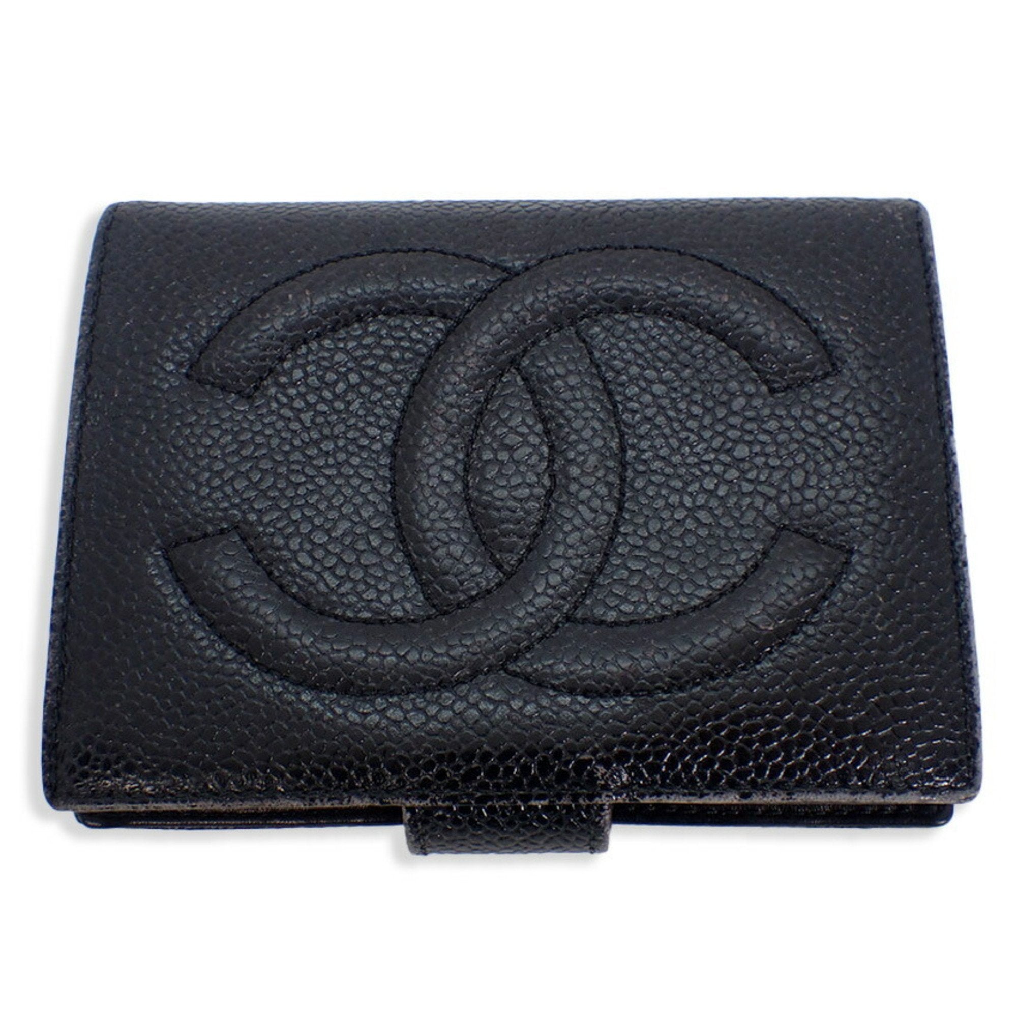 CHANEL caviar skin black two fold wallet