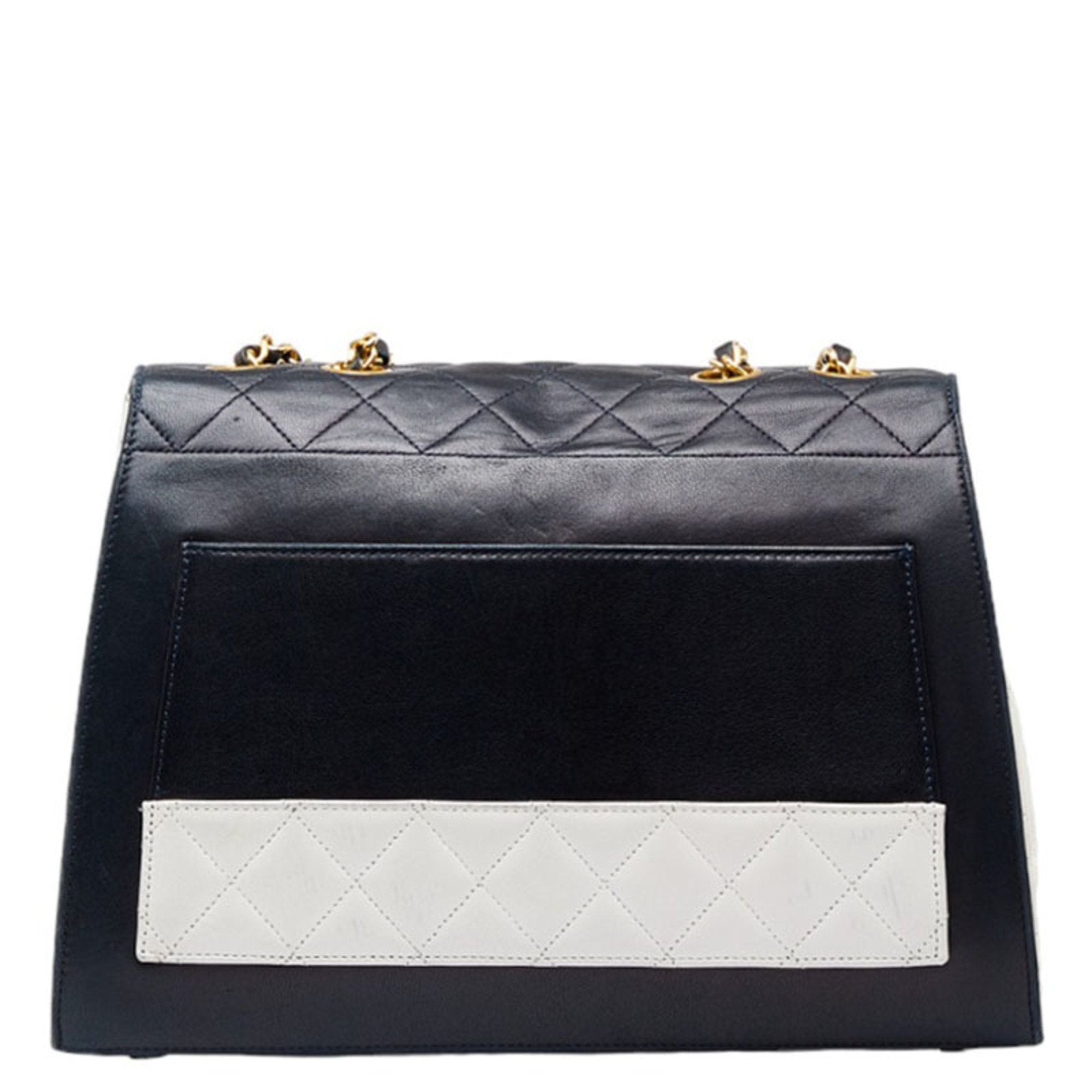 CHANEL matelasse bicolor chain shoulder bag navy white lambskin ladies