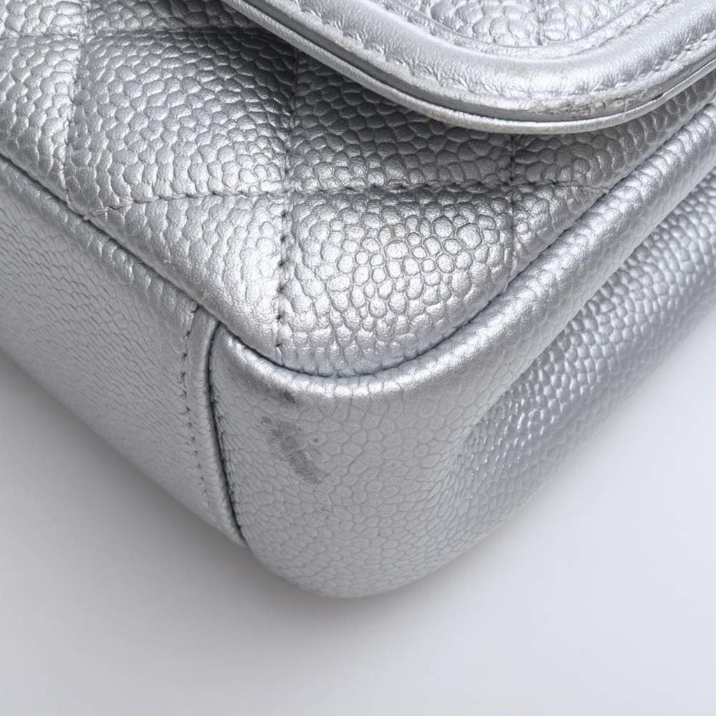 CHANEL Caviar Skin Matelasse CC Filigree Chain Shoulder Bag Silver Ladies