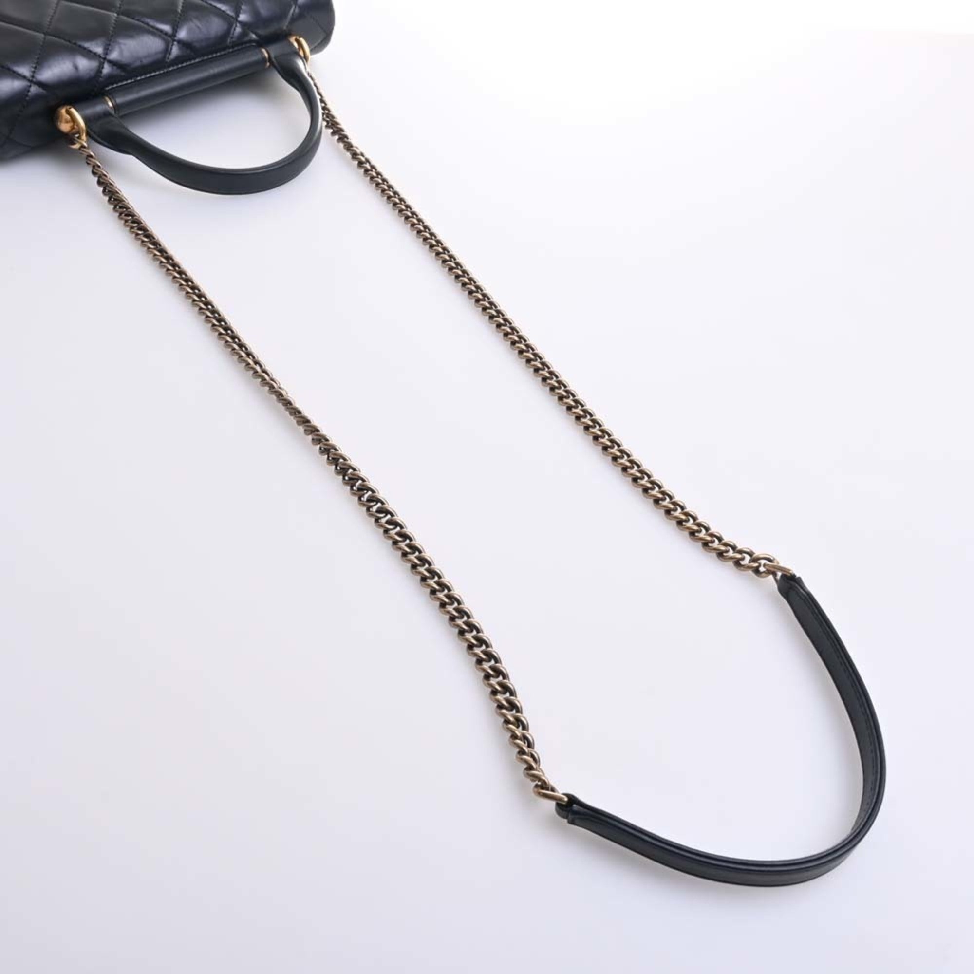 CHANEL Leather Matelasse Coco Mark Chain Shoulder Bag Black Ladies