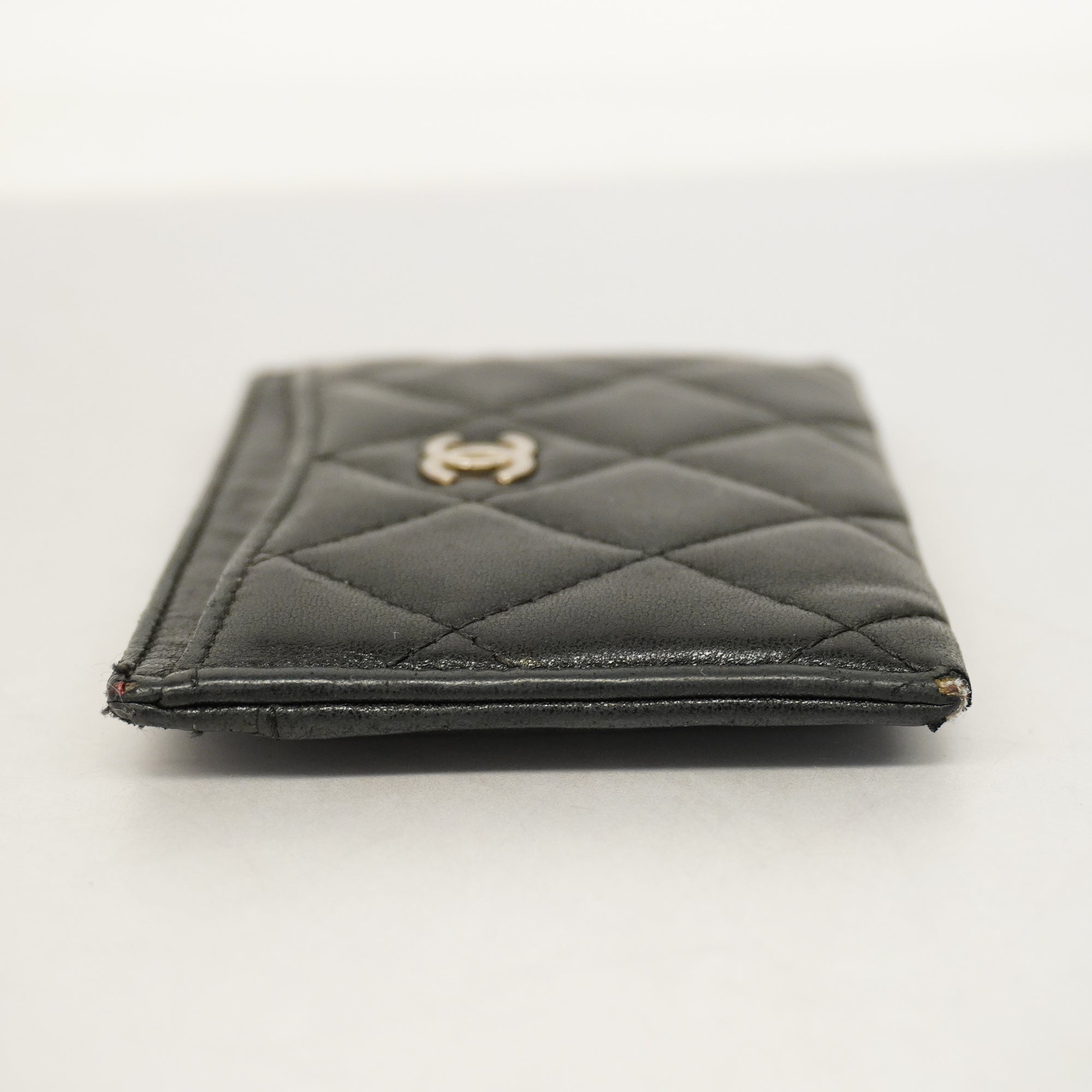 CHANELAuth  Matelasse Card Case Silver Hardware Leather Card Case Black