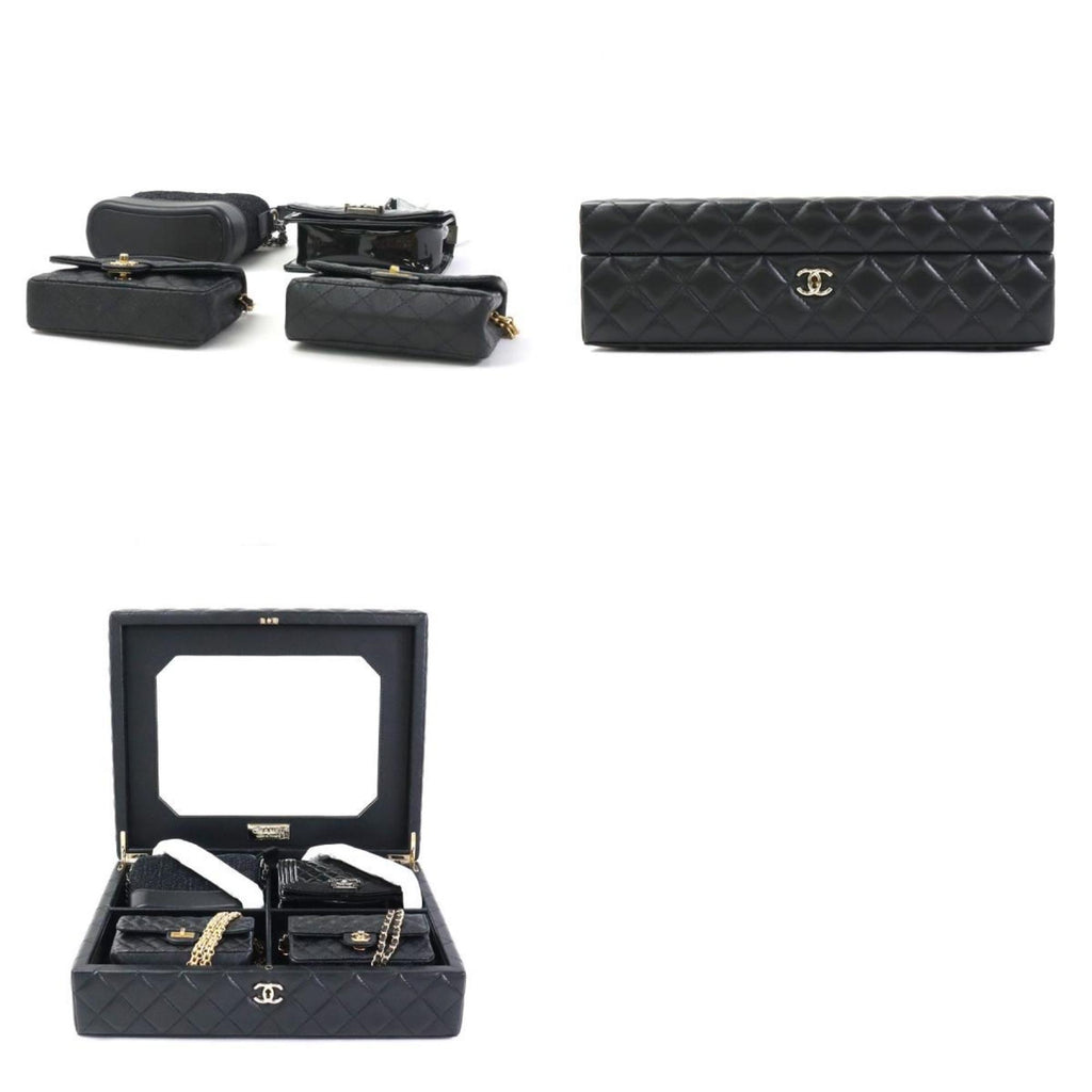 CHANEL Diagonal Shoulder Bag Trunk Mini 4 Piece Set Success Story Leather Black Women's