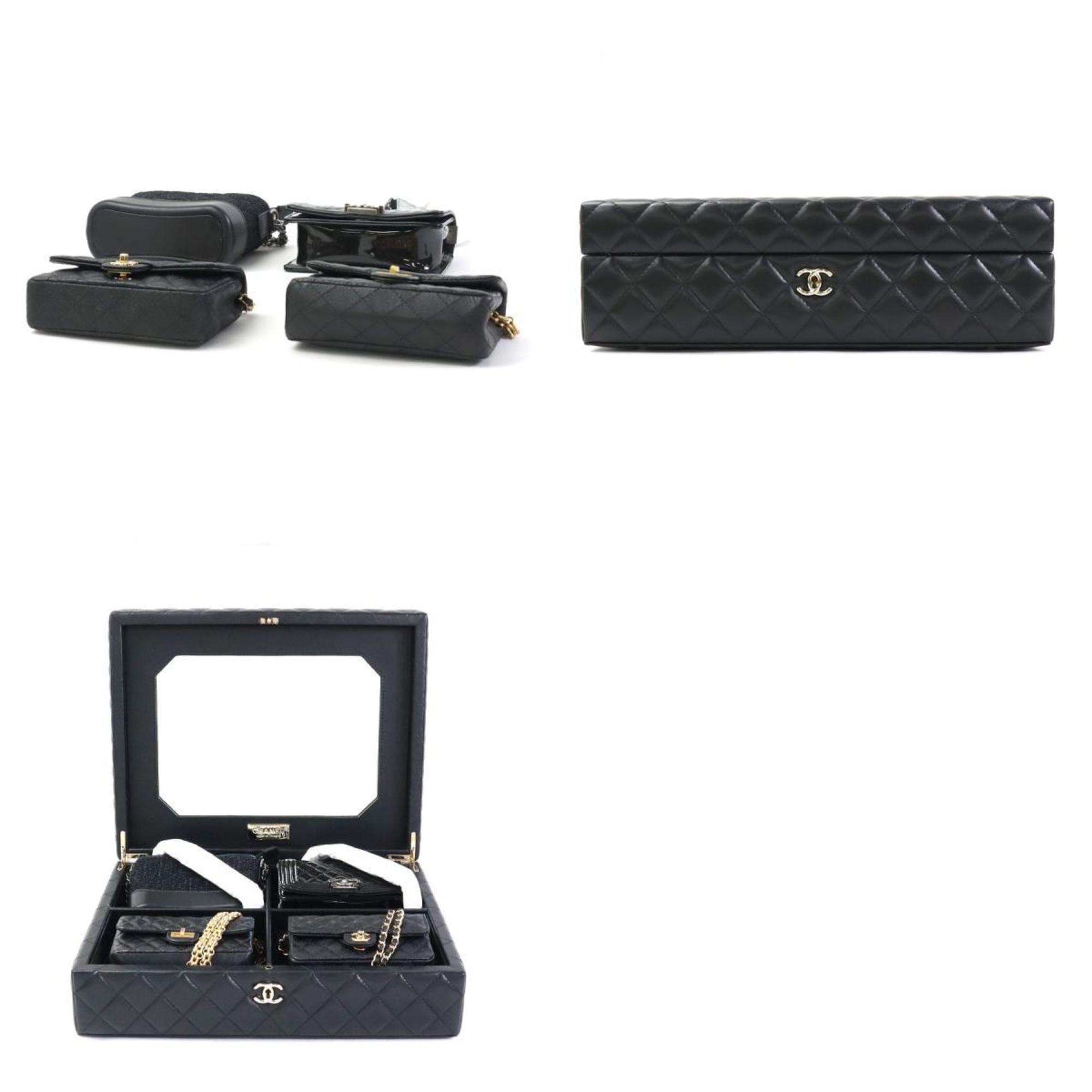 CHANEL Diagonal Shoulder Bag Trunk Mini 4 Piece Set Success Story Leather Black Women's
