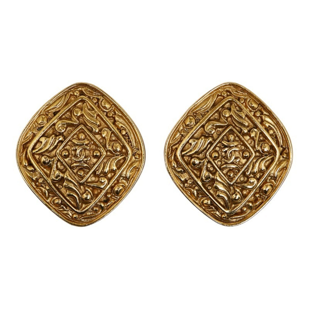 CHANEL Coco Mark Diamond Arabesque Earrings Gold Plated Women's