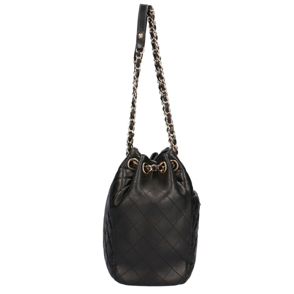 CHANEL chain matelasse shoulder bag lambskin black ladies