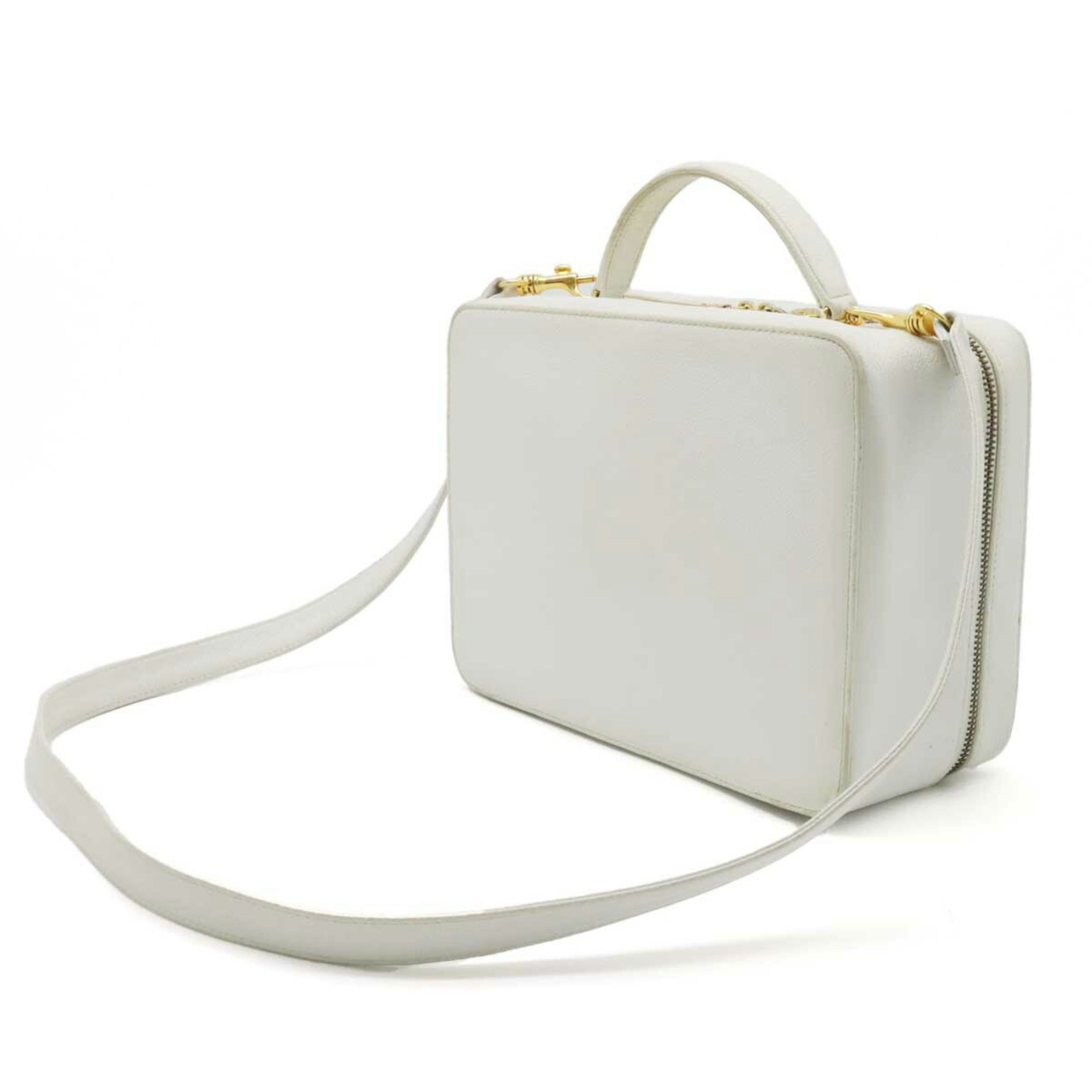 CHANEL Cocomark Handbag Vanity Bag Shoulder Caviar Skin Leather White A11265