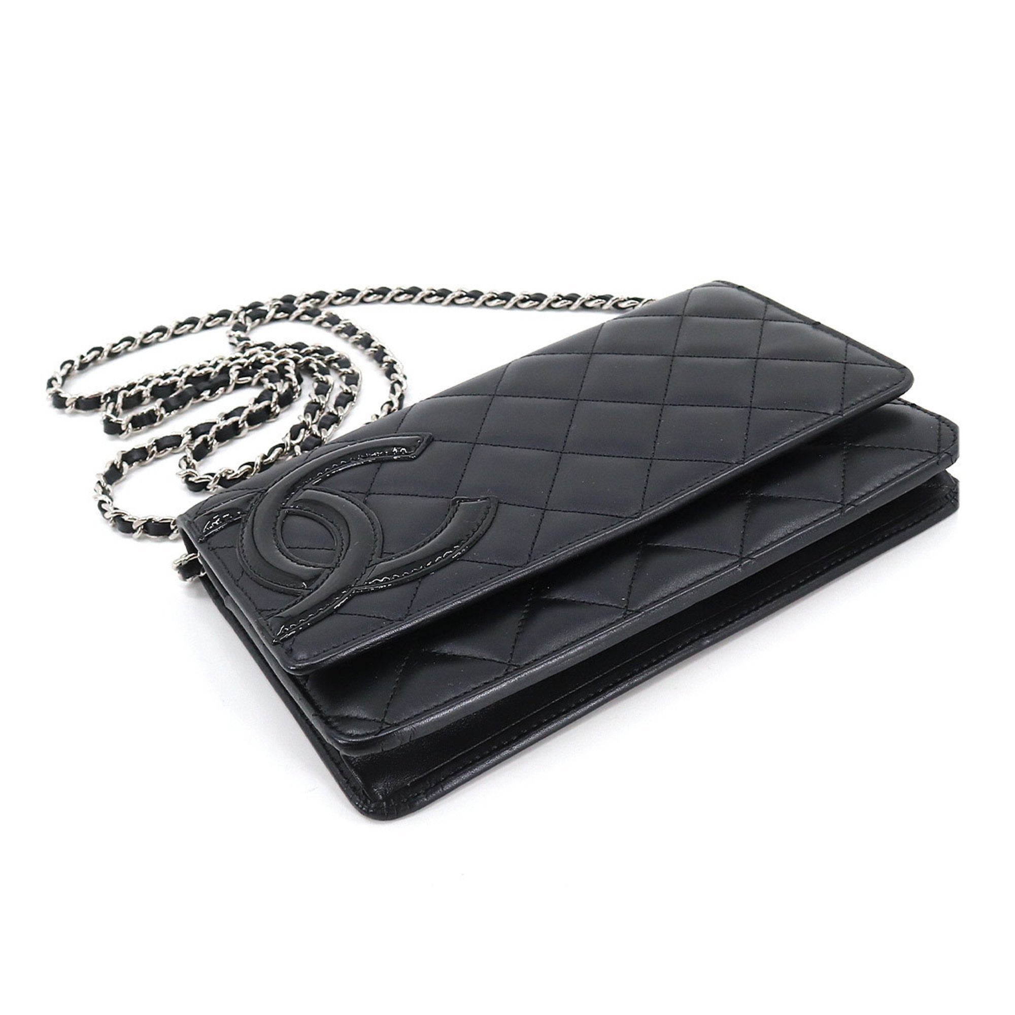 CHANEL cambon line chain wallet folio long leather enamel black A46646 Cambon Line Chain Wallet