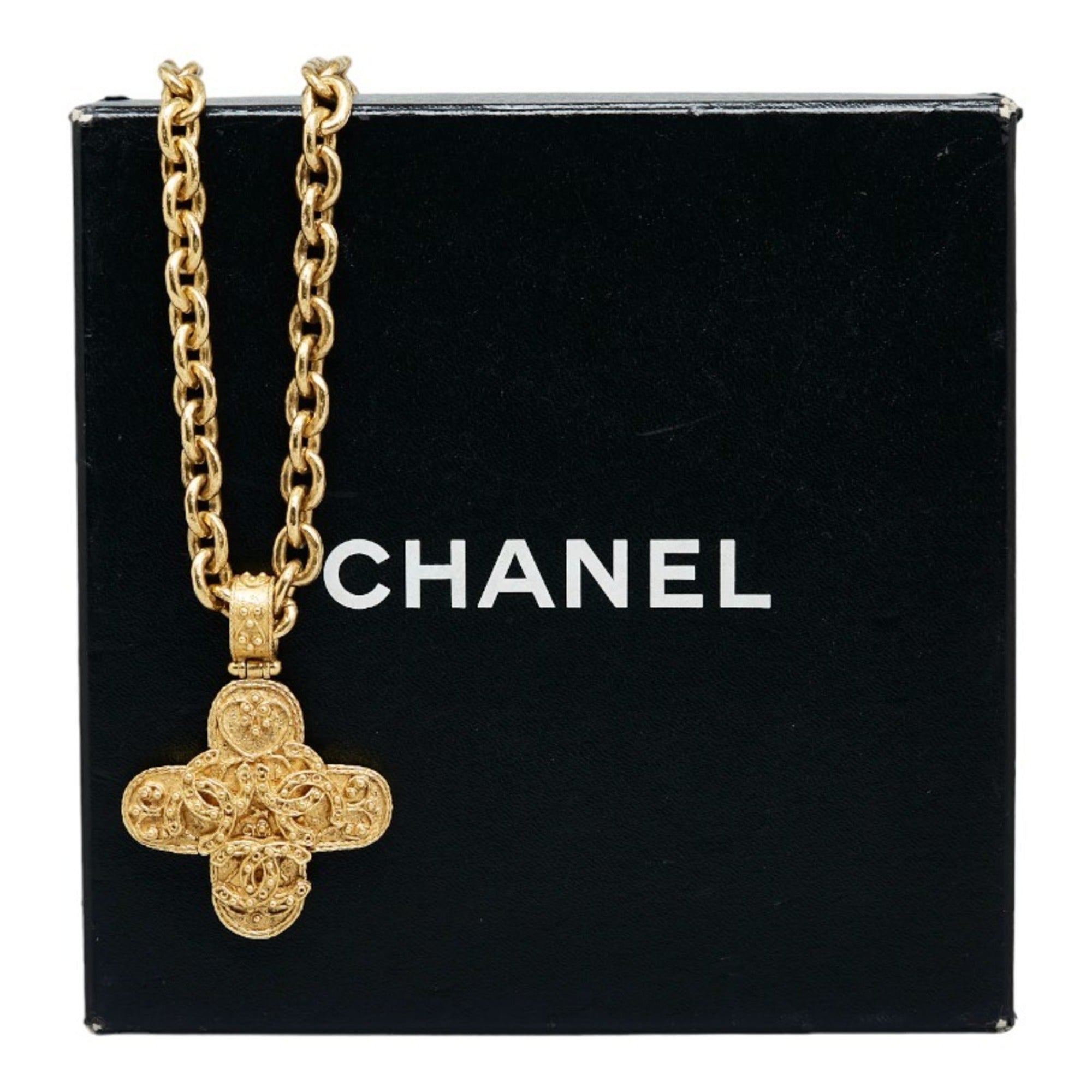 CHANEL Triple Coco Mark Necklace Gold Plated Ladies