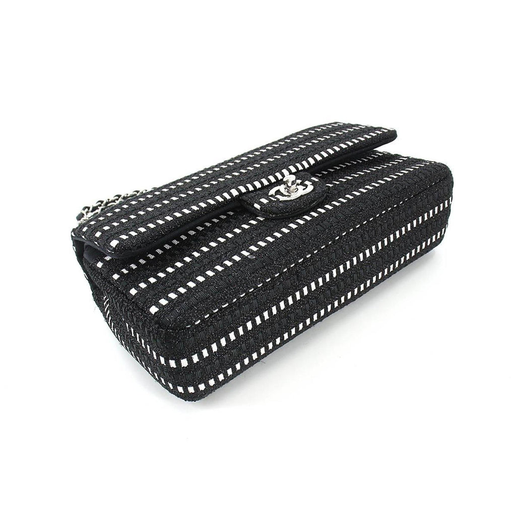 Chanel matelasse 25 chain shoulder bag canvas black white A01112 silver metal fittings Matelasse Bag