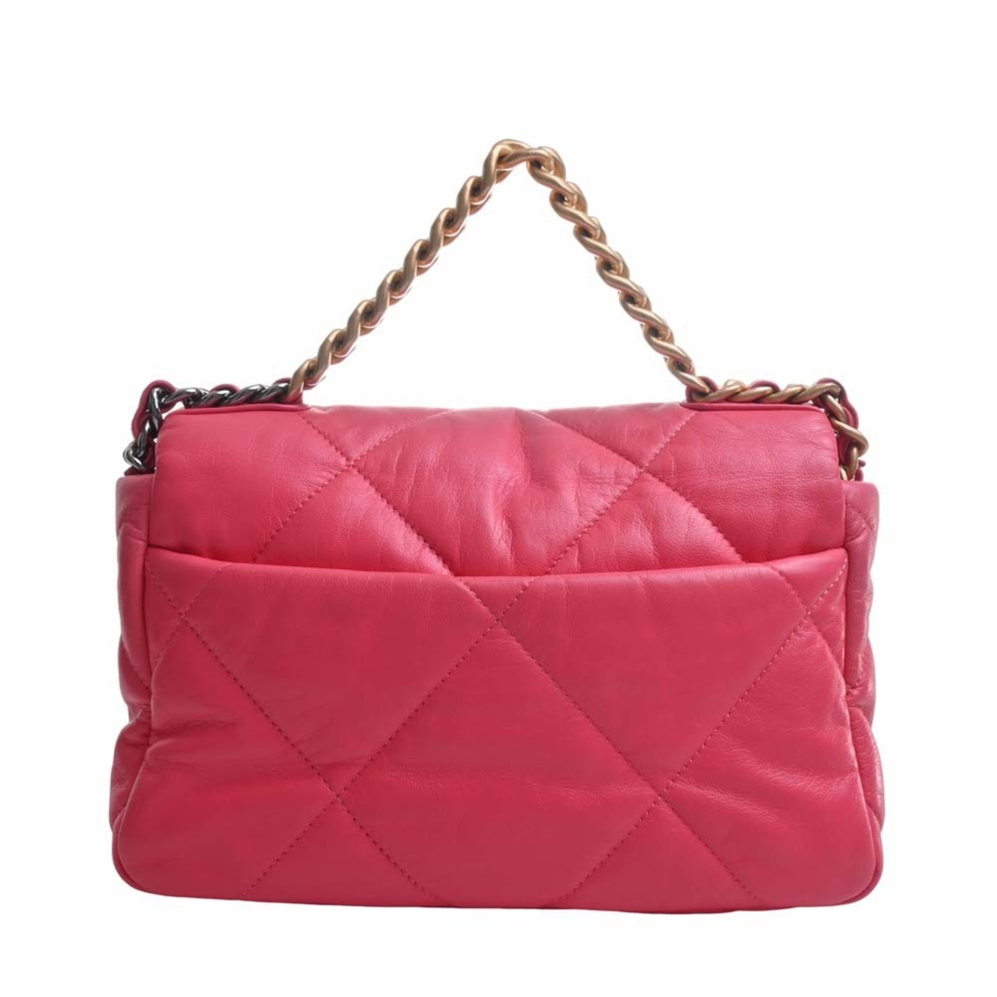 CHANEL Lambskin 19 Coco Mark Chain Shoulder Bag Pink Ladies