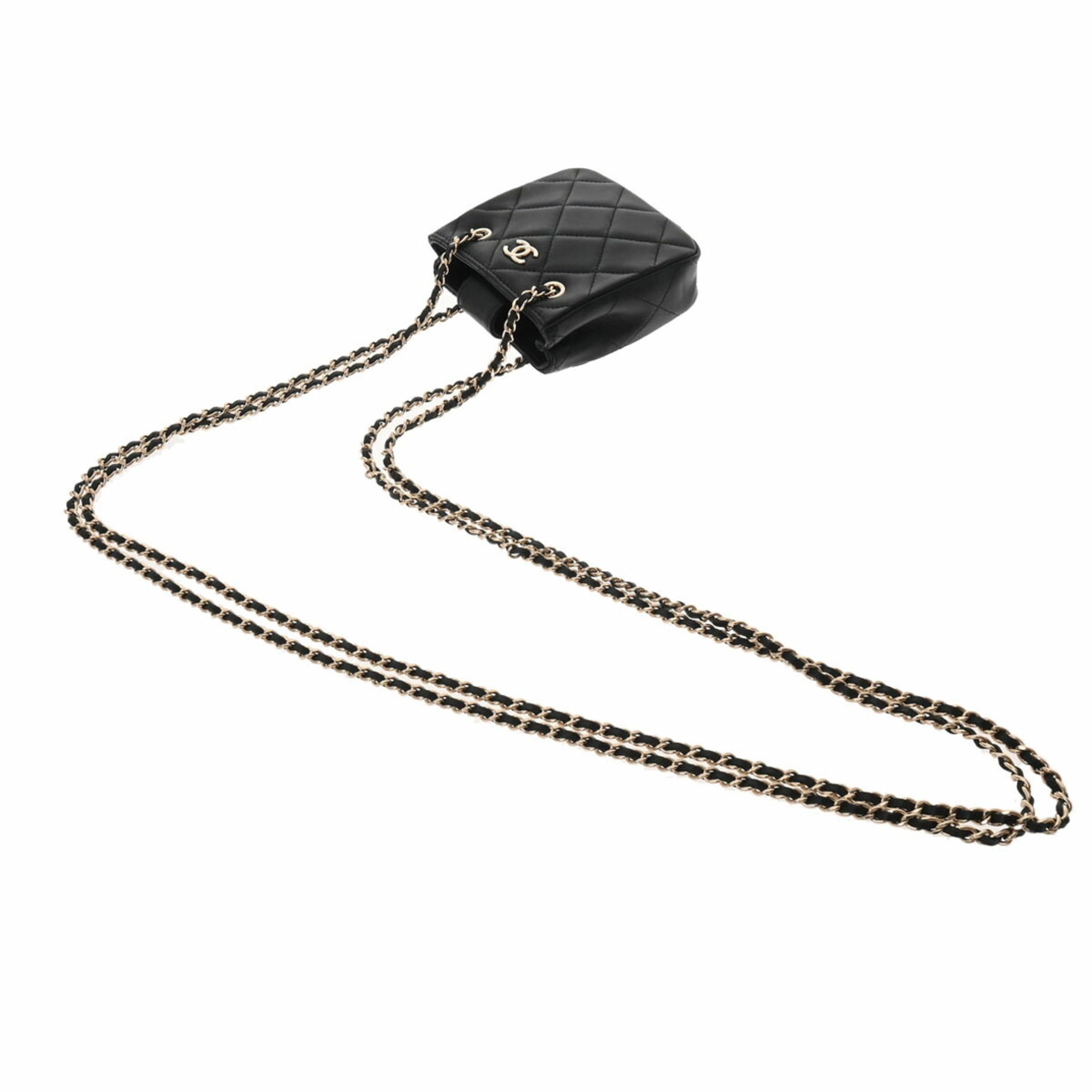 CHANEL Matelasse Pochette Chain Shoulder Black Women's Lambskin Bag