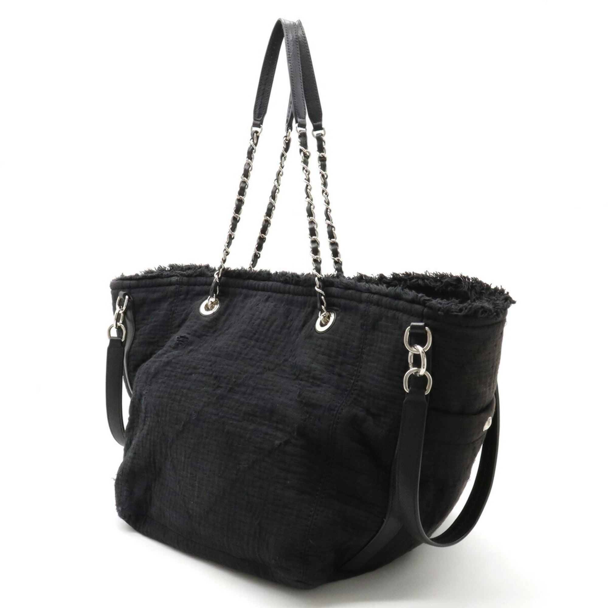 CHANEL Large Bag Coco Mark Tote Chain Shoulder Cotton Leather Black A57168