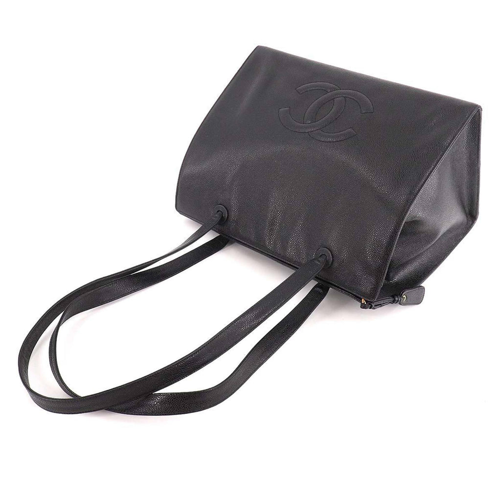 CHANEL Cocomark Tote Bag Caviar Skin Black Gold Hardware Vintage