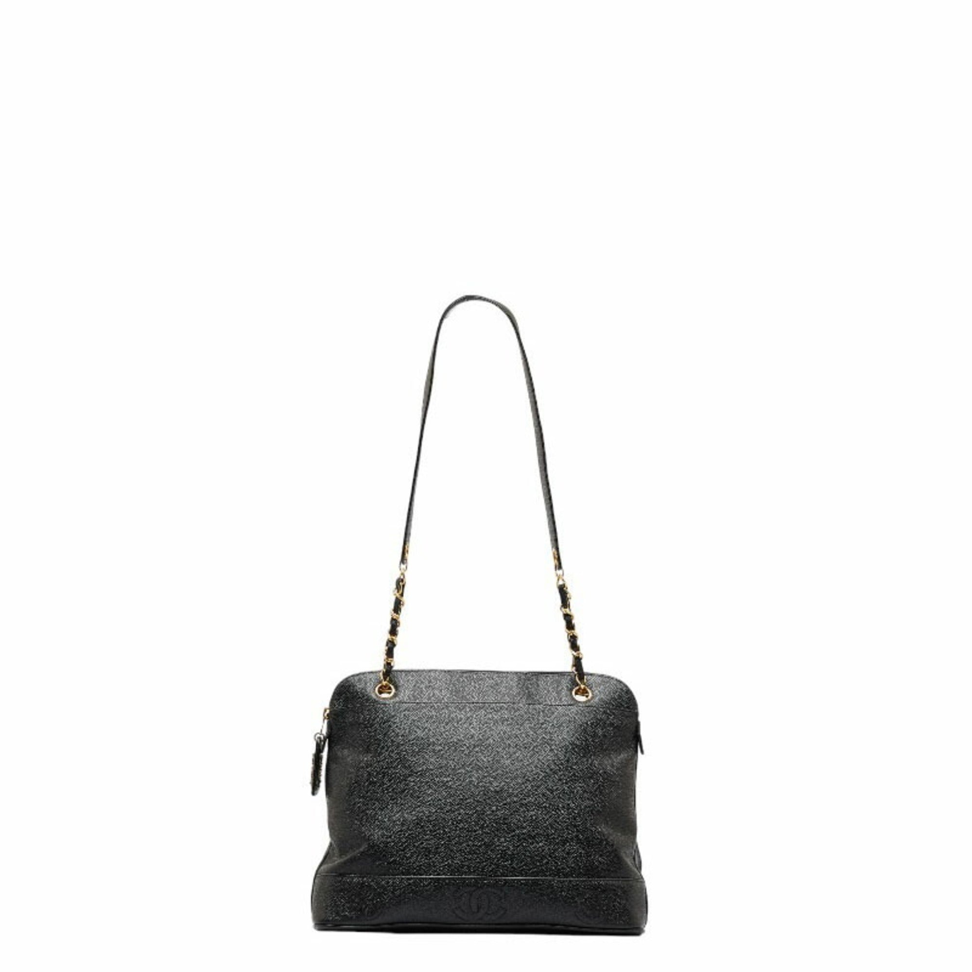 CHANEL Triple Coco Mark Chain Shoulder Bag Black Caviar Skin Women's