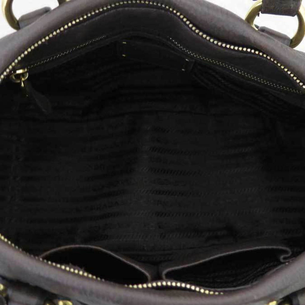Prada 2way bag logo brown x gold metal fittings leather handbag shoulder ladies