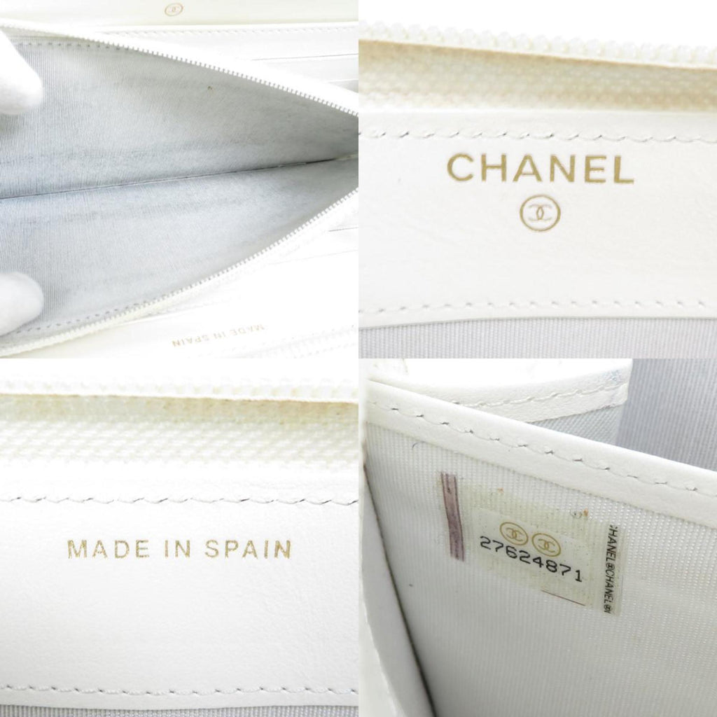 CHANEL Round Zipper Long Wallet Boy Caviar Skin Leather Off-White Gold Women's e55885i