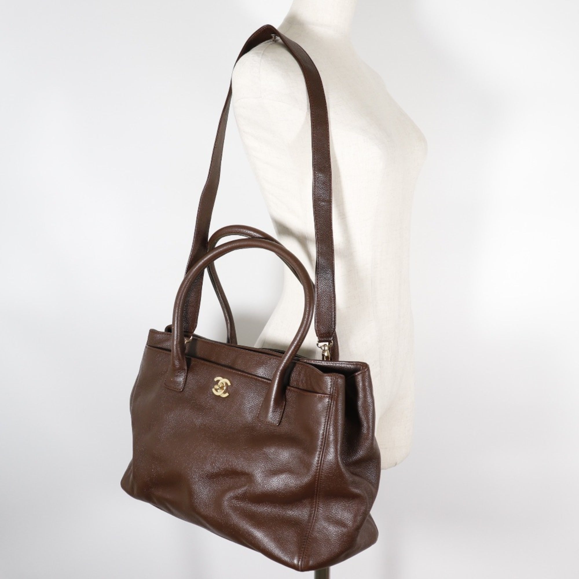 CHANEL Executive Tote Bag 2WAY Shoulder A15206 Matte Caviar Skin Italian Brown Crossbody Handbag 2way Magnetic Type Ladies