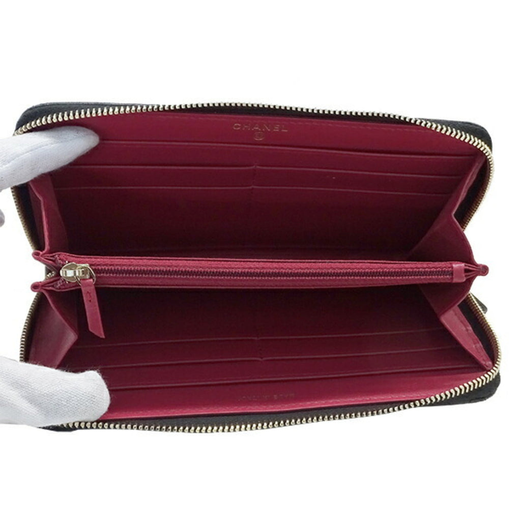 CHANEL wallet matelasse ladies long lambskin black