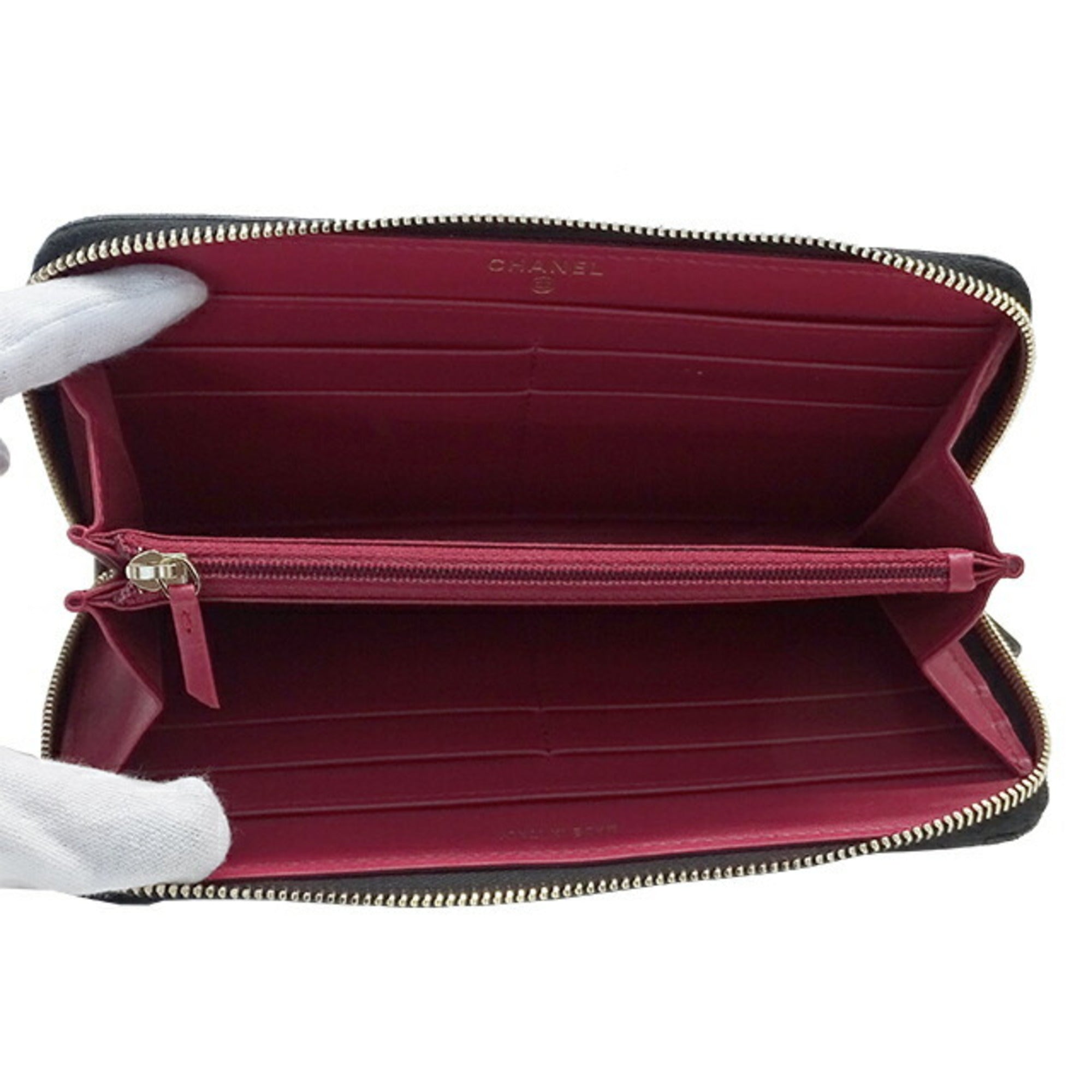 CHANEL wallet matelasse ladies long lambskin black