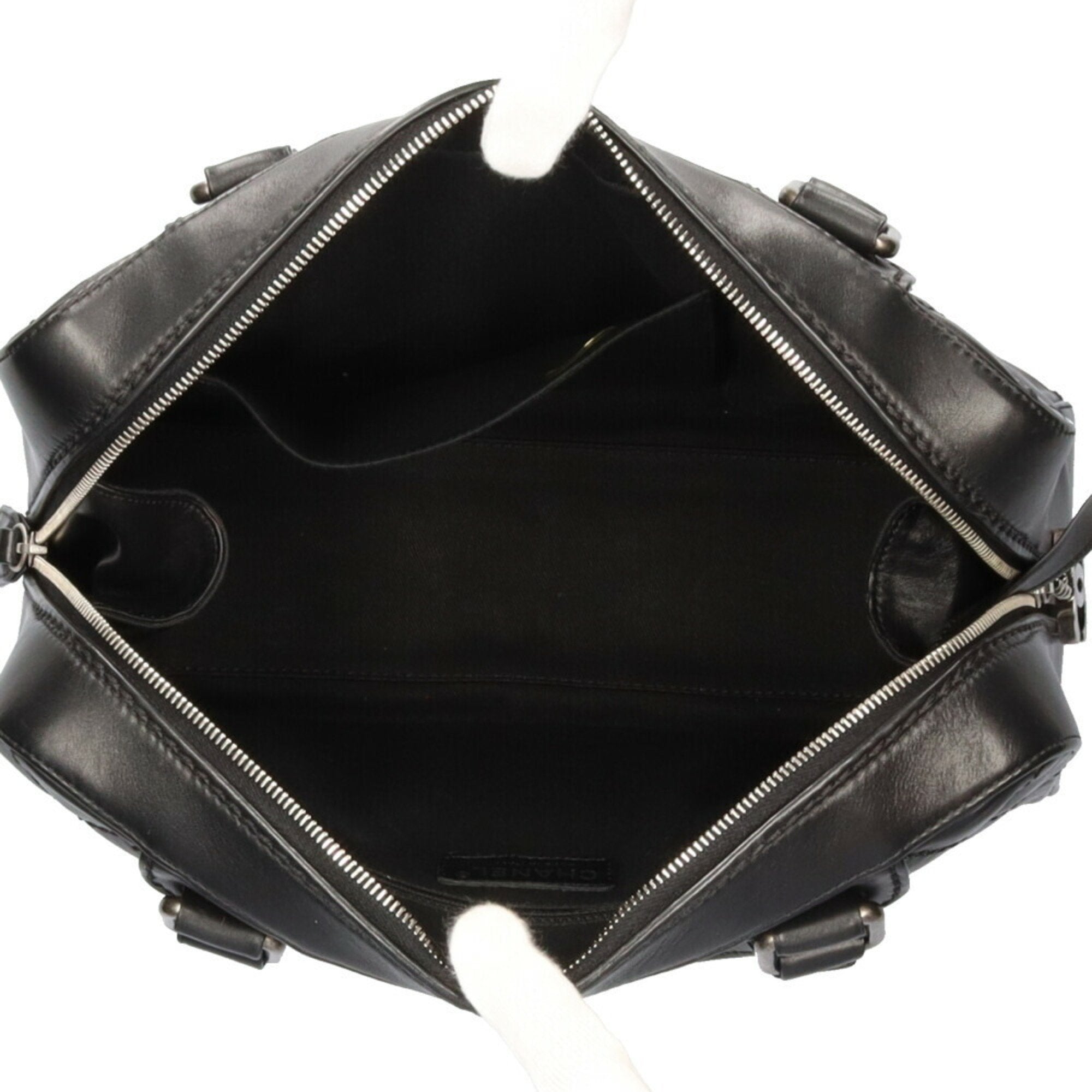 CHANEL wild stitch handbag leather black ladies