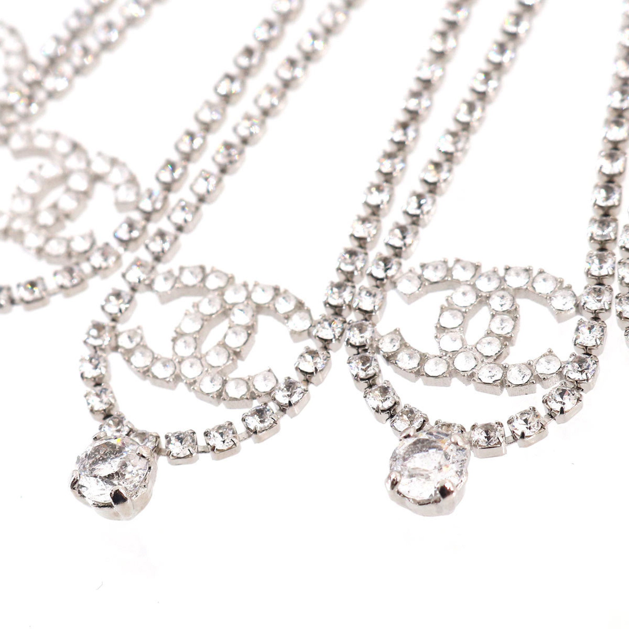 CHANEL Cocomark Necklace Rhinestone Silver B18S Accessories