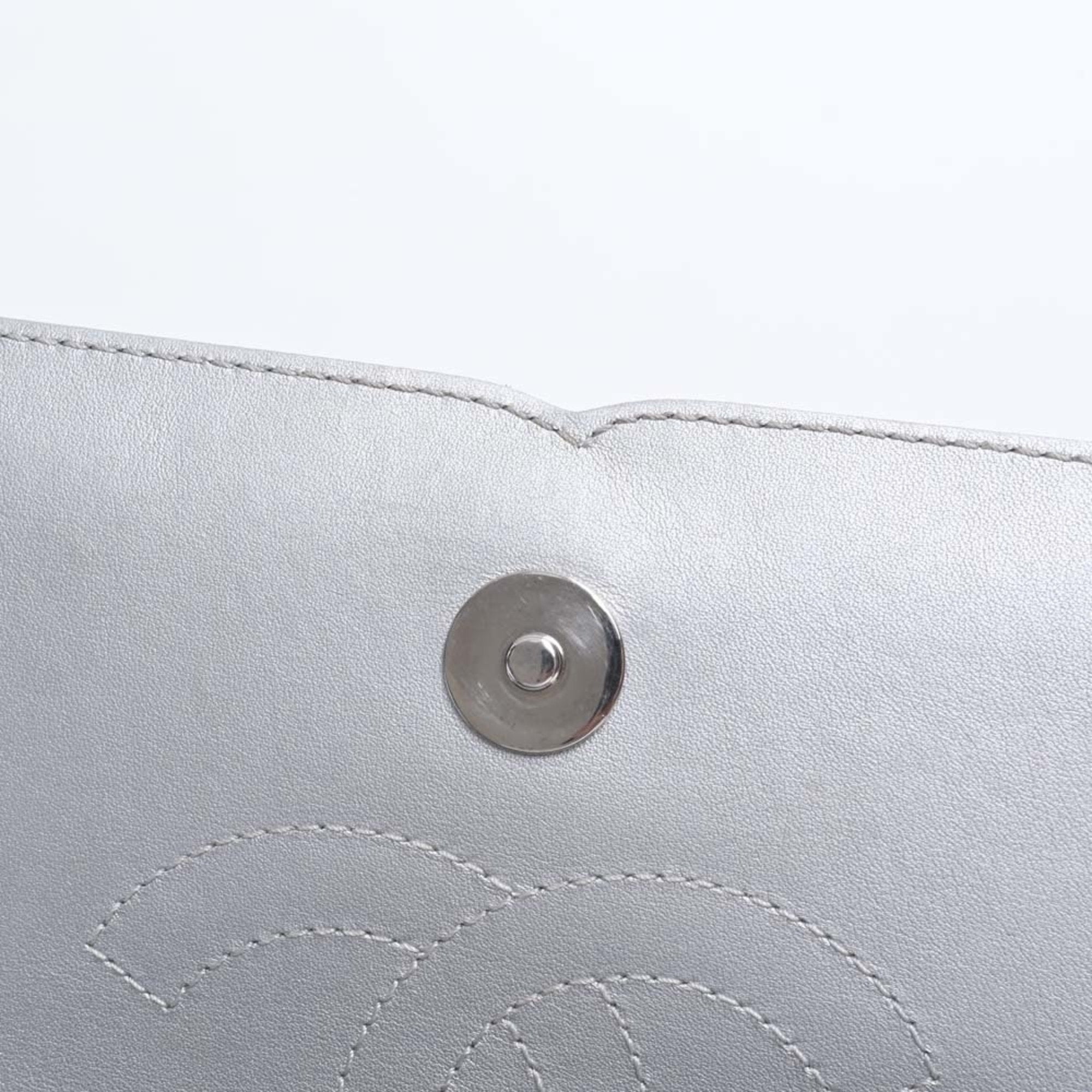 CHANEL Caviar Skin Matelasse CC Filigree Chain Shoulder Bag Silver Ladies